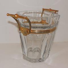 Wonderful French Signed Baccarat Crystal Champagne Ice Bucket Gilt Bronze Handle