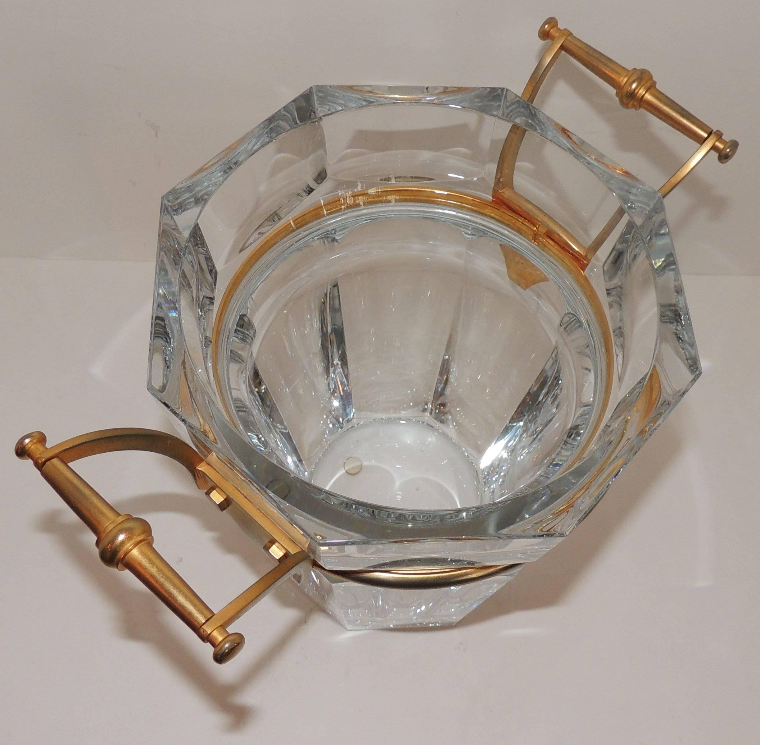 Wonderful French Signed Baccarat Crystal Champagne Ice Bucket Gilt Bronze Handle In Good Condition In Roslyn, NY
