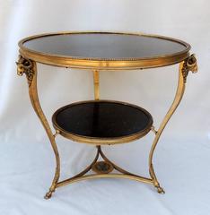 Pair of French Bronze & Marble Top Rams Head Louis XVI Style Gueridon Tables