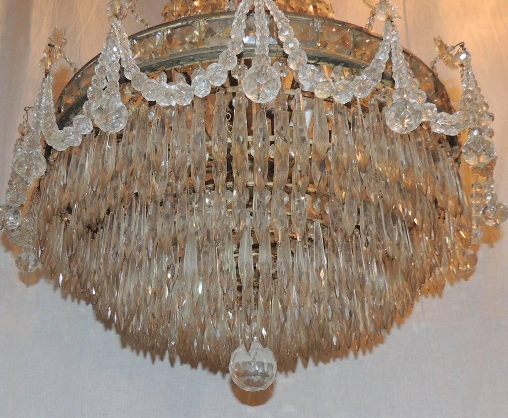 Wonderful French Silvered Bronze Graduated Crystal Tier Waterfall Chandelier In Good Condition For Sale In Roslyn, NY