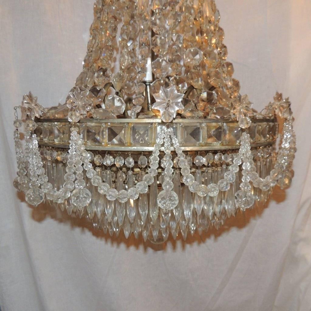 Mid-20th Century Wonderful French Silvered Bronze Graduated Crystal Tier Waterfall Chandelier For Sale