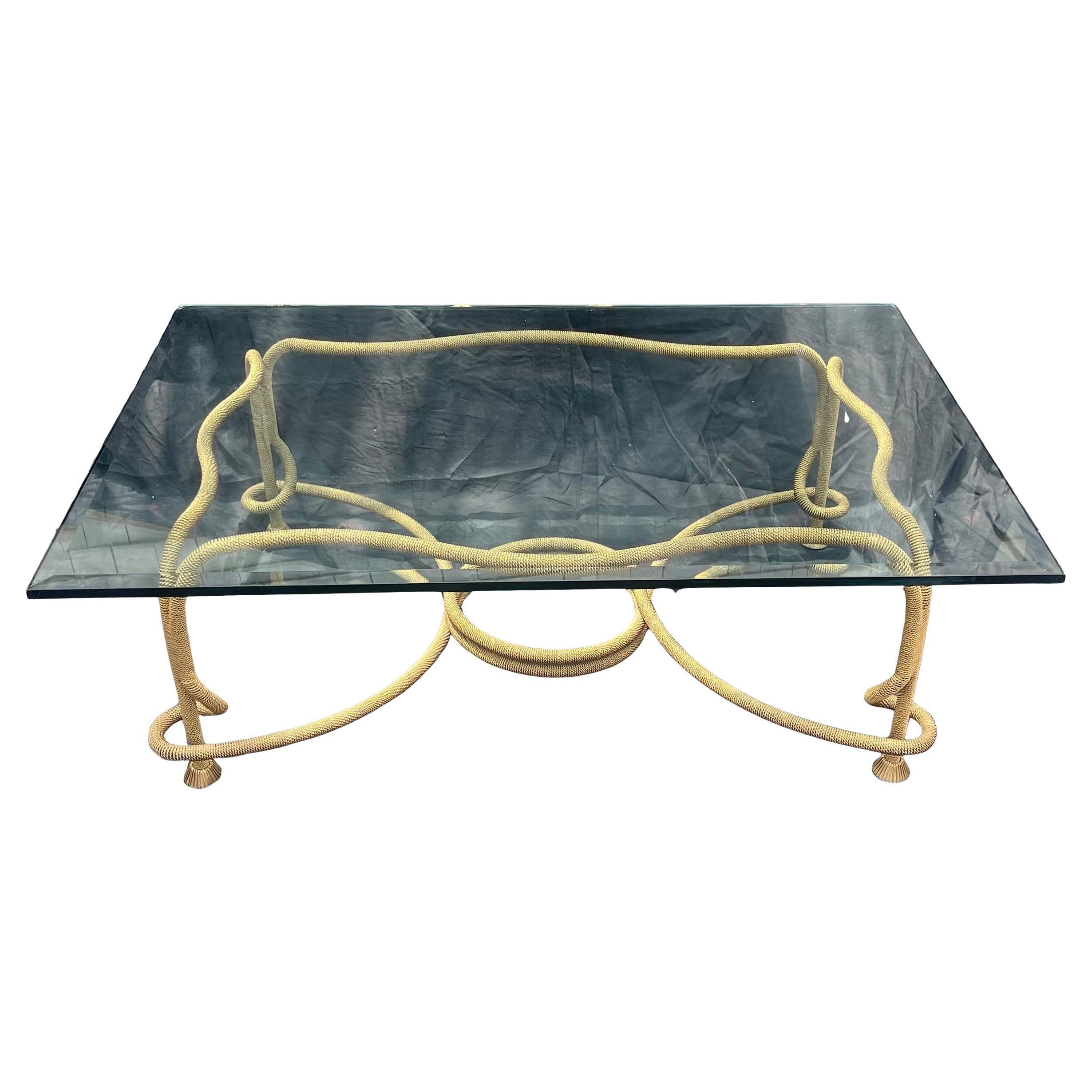 Wonderful Emilio Rey Spanish Gold Gilt Metal Beveled Glass Coffee Cocktail Table For Sale