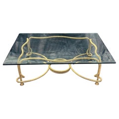 Wonderful Emilio Rey Spanish Gold Gilt Metal Beveled Glass Coffee Cocktail Table