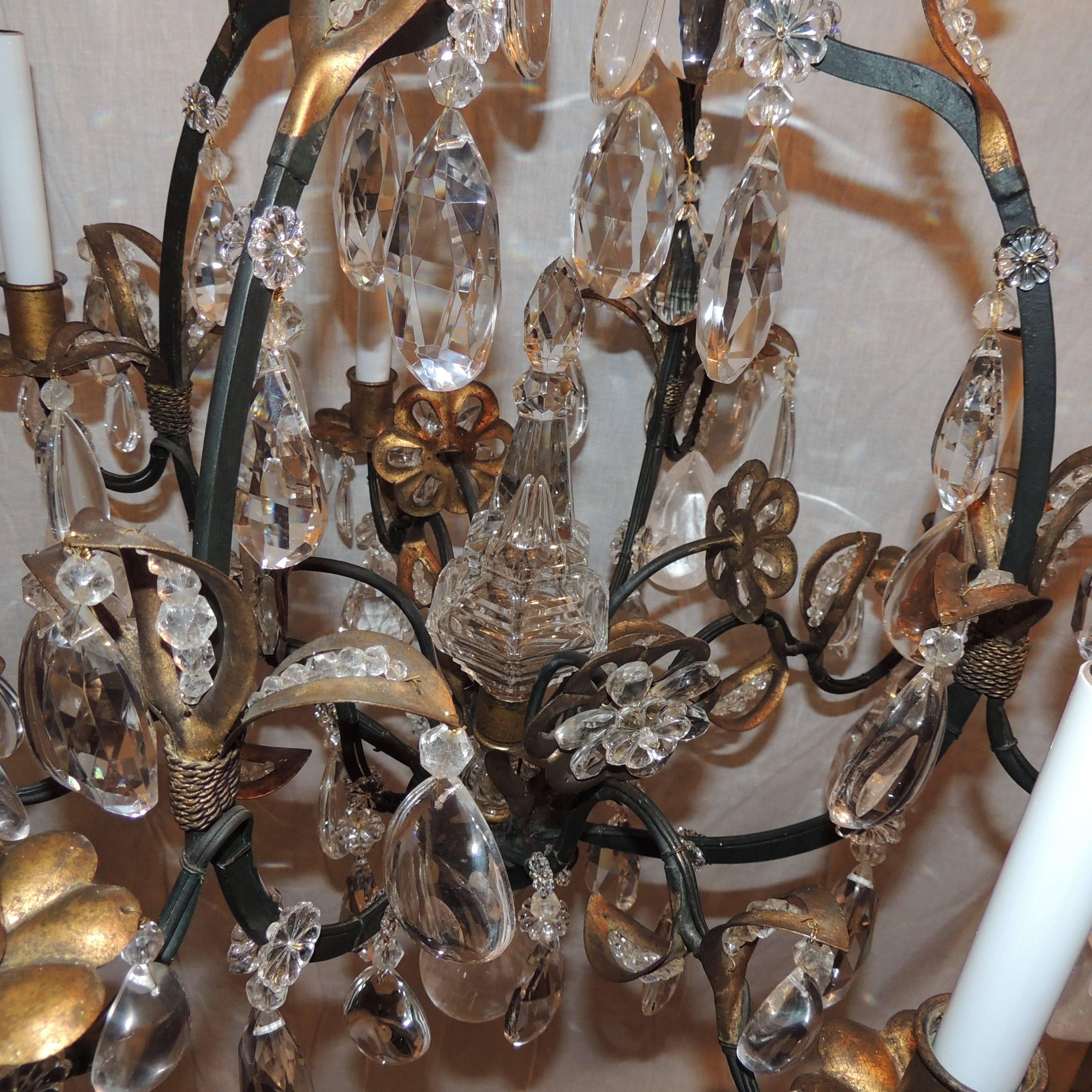 Wonderful Set Three 3 Bagues French Eight Light Rock Gilt Crystal Chandeliers  In Good Condition In Roslyn, NY
