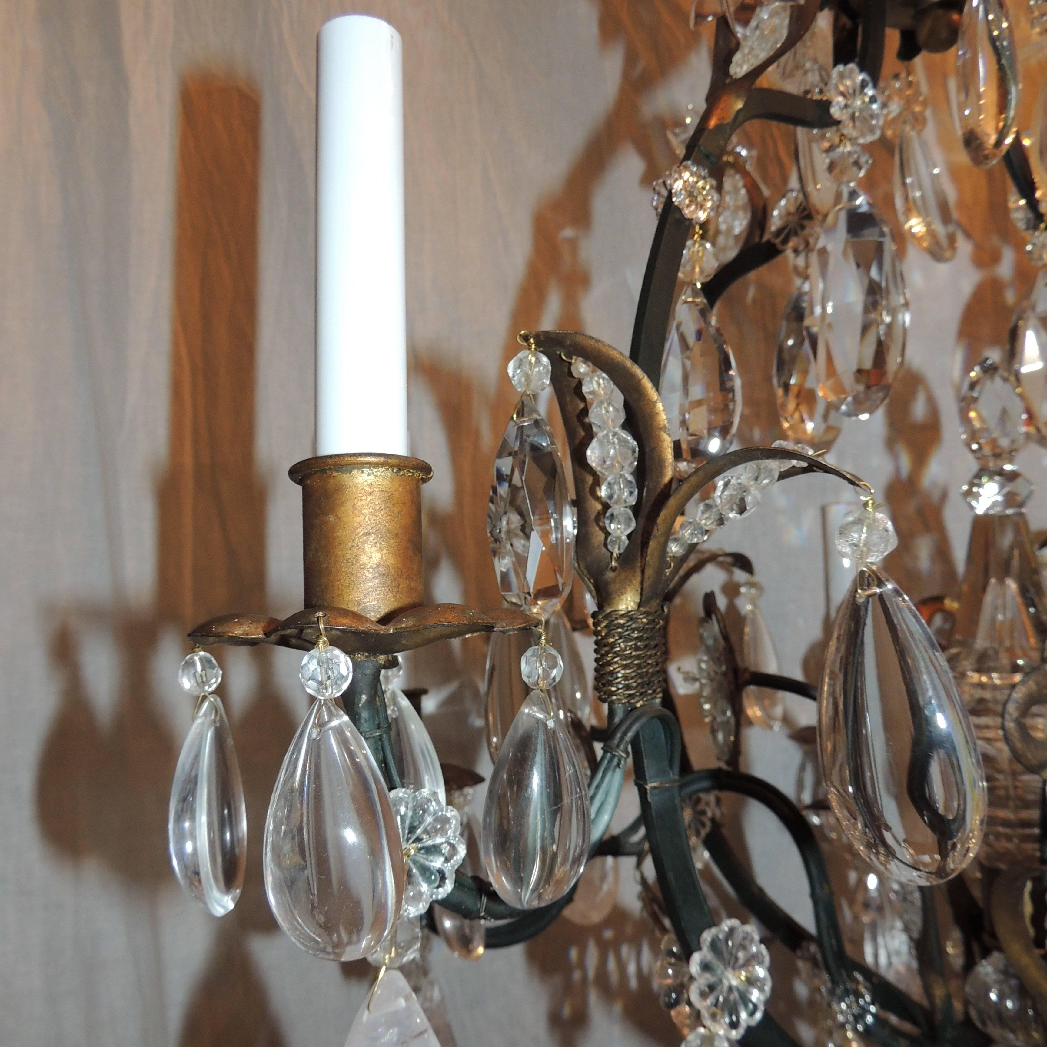 Mid-20th Century Wonderful Set Three 3 Bagues French Eight Light Rock Gilt Crystal Chandeliers 