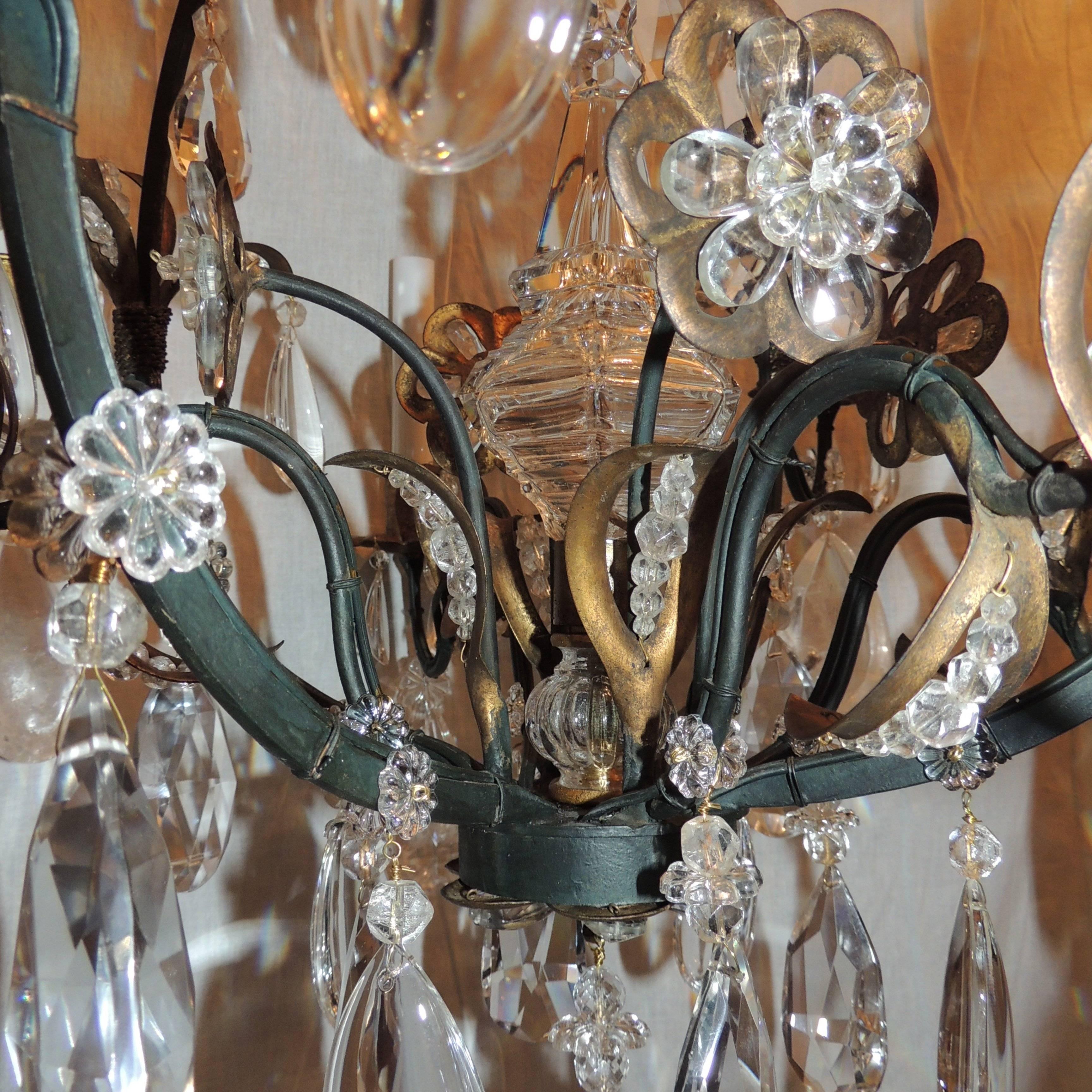 Wonderful Set Three 3 Bagues French Eight Light Rock Gilt Crystal Chandeliers  1