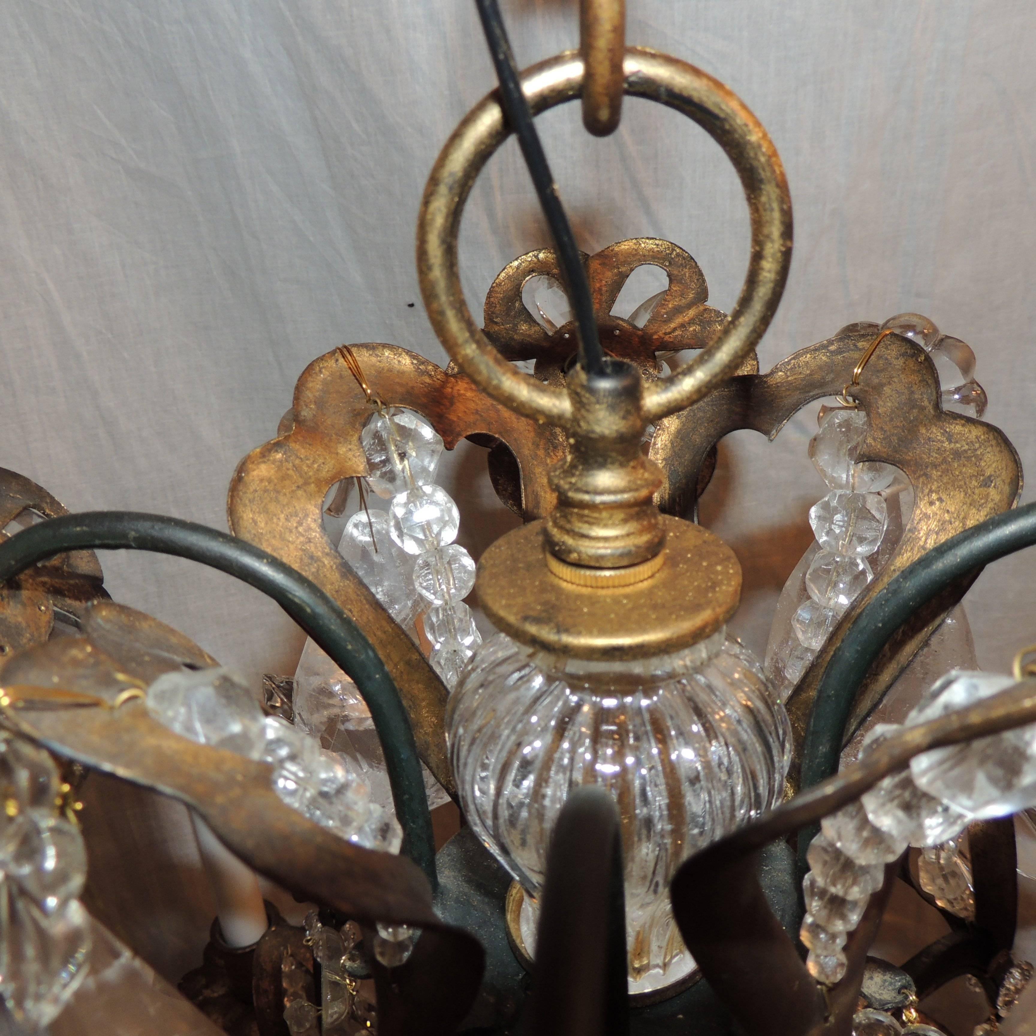 Belle Époque Wonderful Set Three 3 Bagues French Eight Light Rock Gilt Crystal Chandeliers 