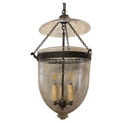 Wonderful Etched Glass Leaves Flowers Bell Jar Lantern Brass Light Fixture