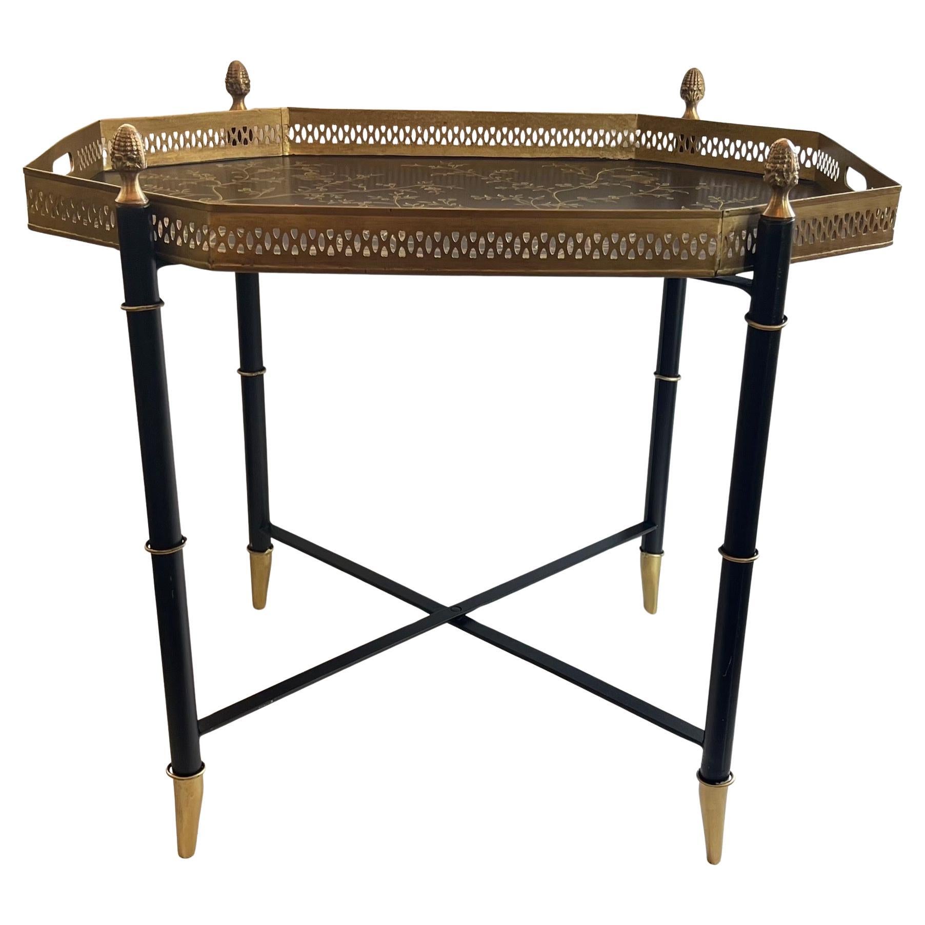 Wonderful Chinoiserie Bamboo Hand Painted Tole Coffee Cocktail Side Tray Tables In Good Condition For Sale In Roslyn, NY