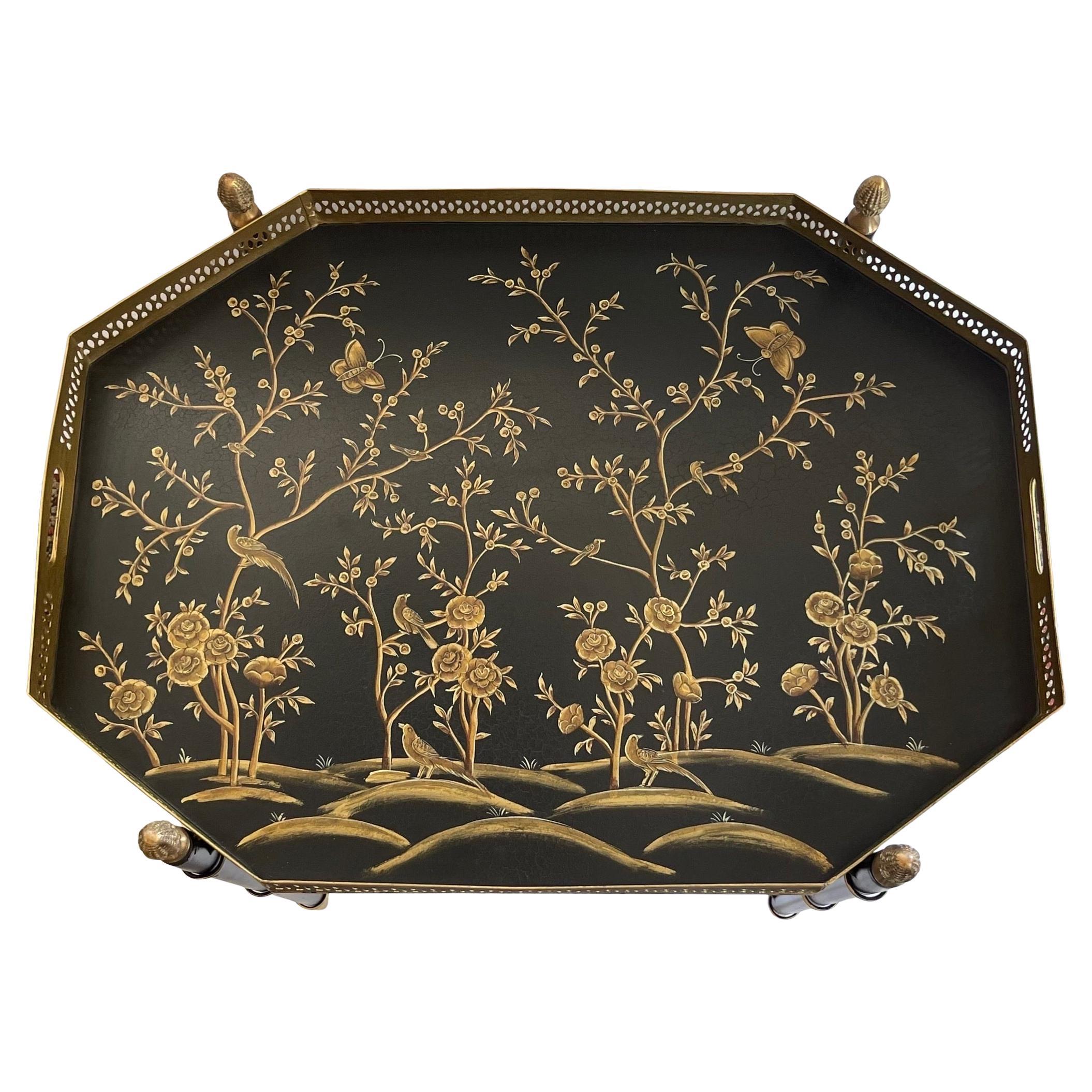 Hand-Painted Wonderful Chinoiserie Bamboo Hand Painted Tole Coffee Cocktail Side Tray Tables For Sale