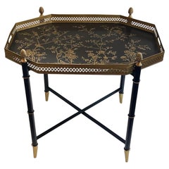 Wonderful Chinoiserie Bamboo Hand Painted Tole Coffee Cocktail Side Tray Tables