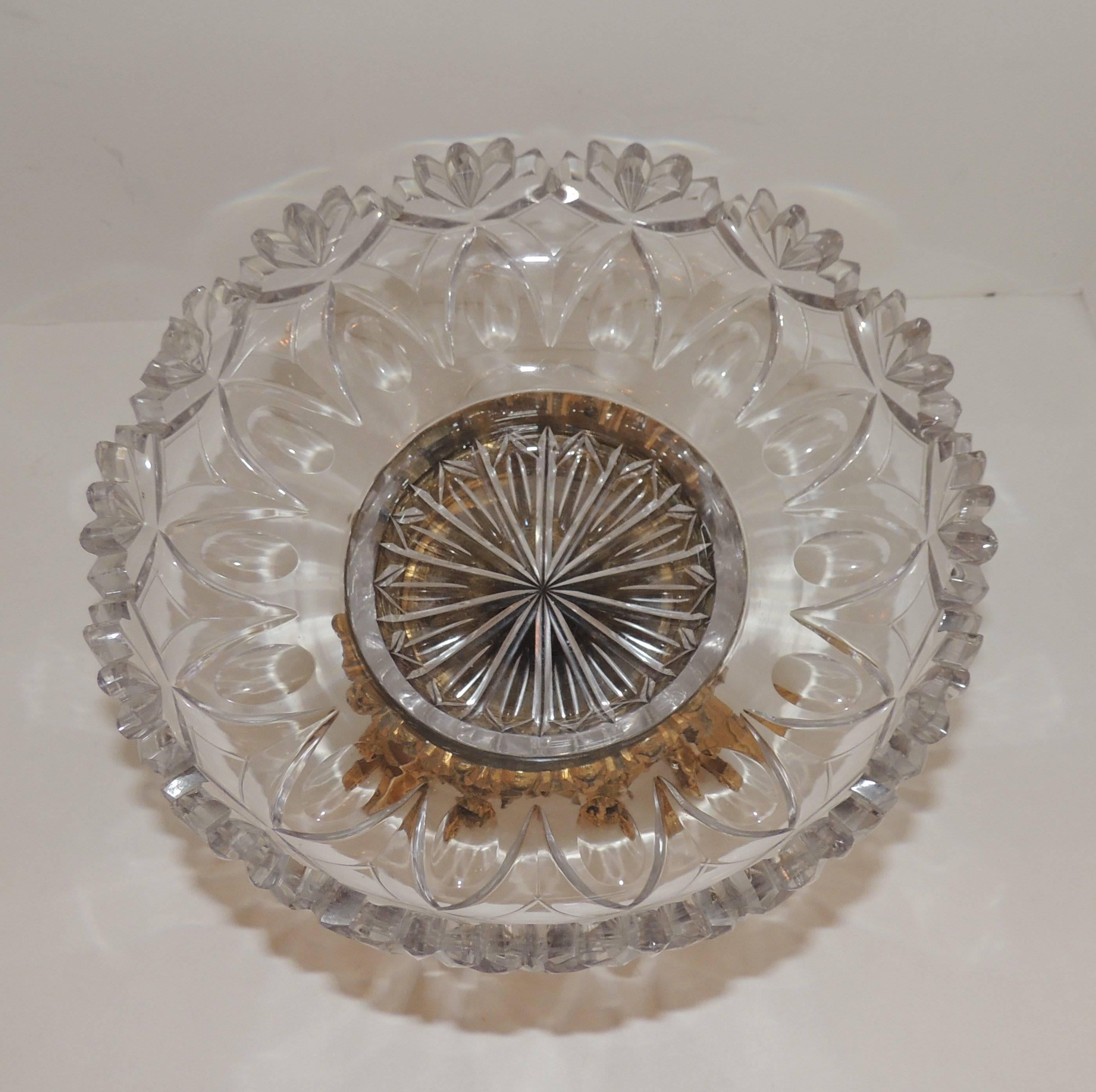 Belle Époque Wonderful French Dore Bronze & Cut Crystal Round Centerpiece Gilt Bows and Swags