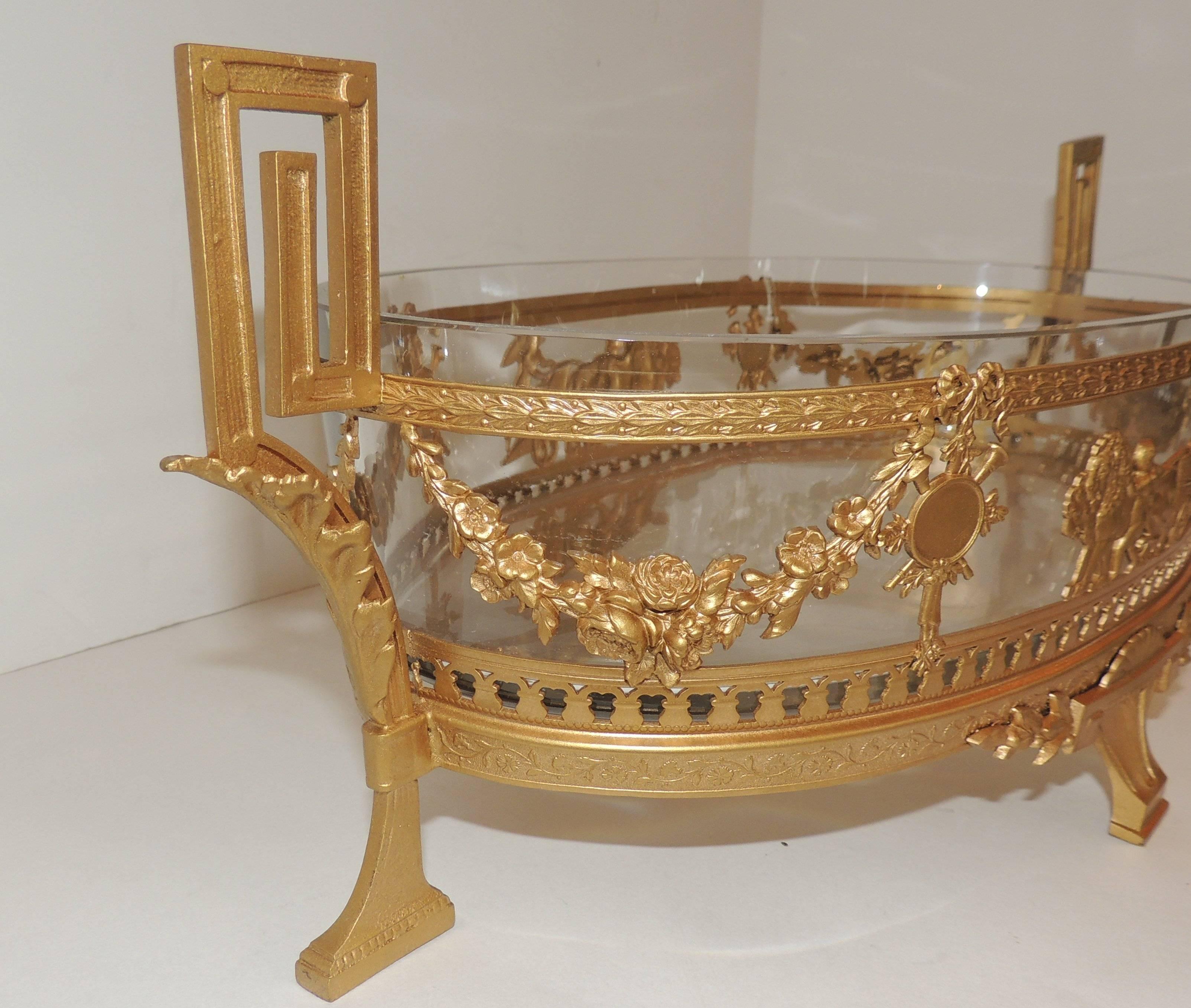 Art Glass Wonderful French Empire Ormolu Dore Bronze Oval Neoclassical Gilt Centerpiece