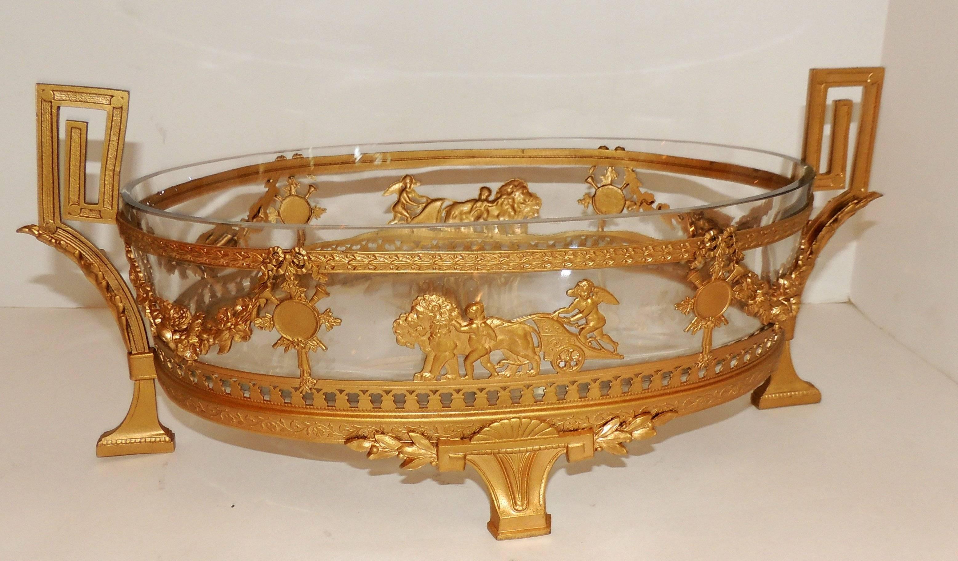 Wonderful French Empire Ormolu Dore Bronze Oval Neoclassical Gilt Centerpiece 1