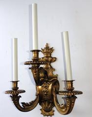 Wonderful Pair French Gilt Neoclassical Flame Caldwell Bronze Regency Sconces