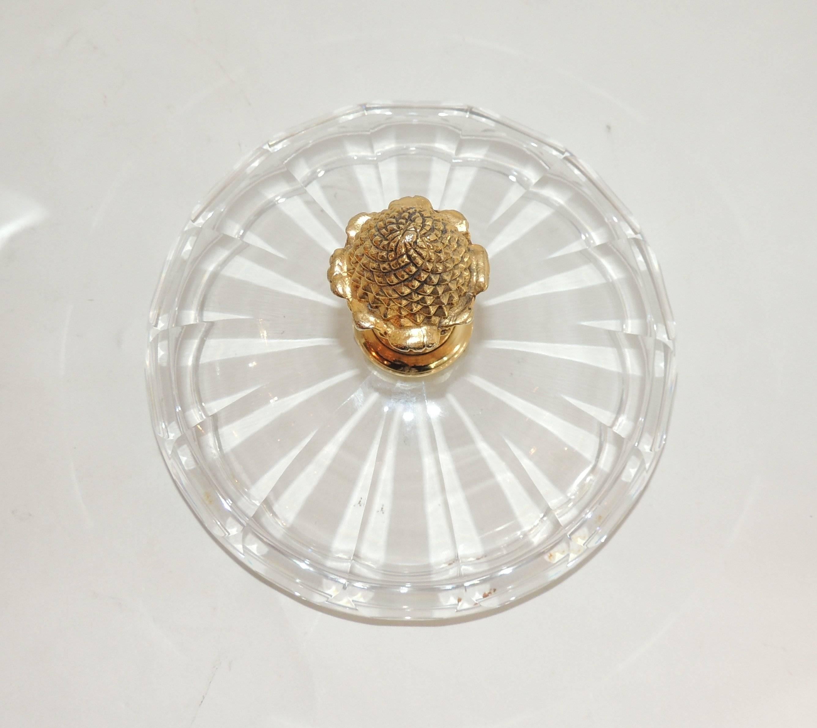 Neoclassical Wonderful Martin Benito Signed Crystal Gilt Bronze Ormolu Ram Handle Ice Bucket