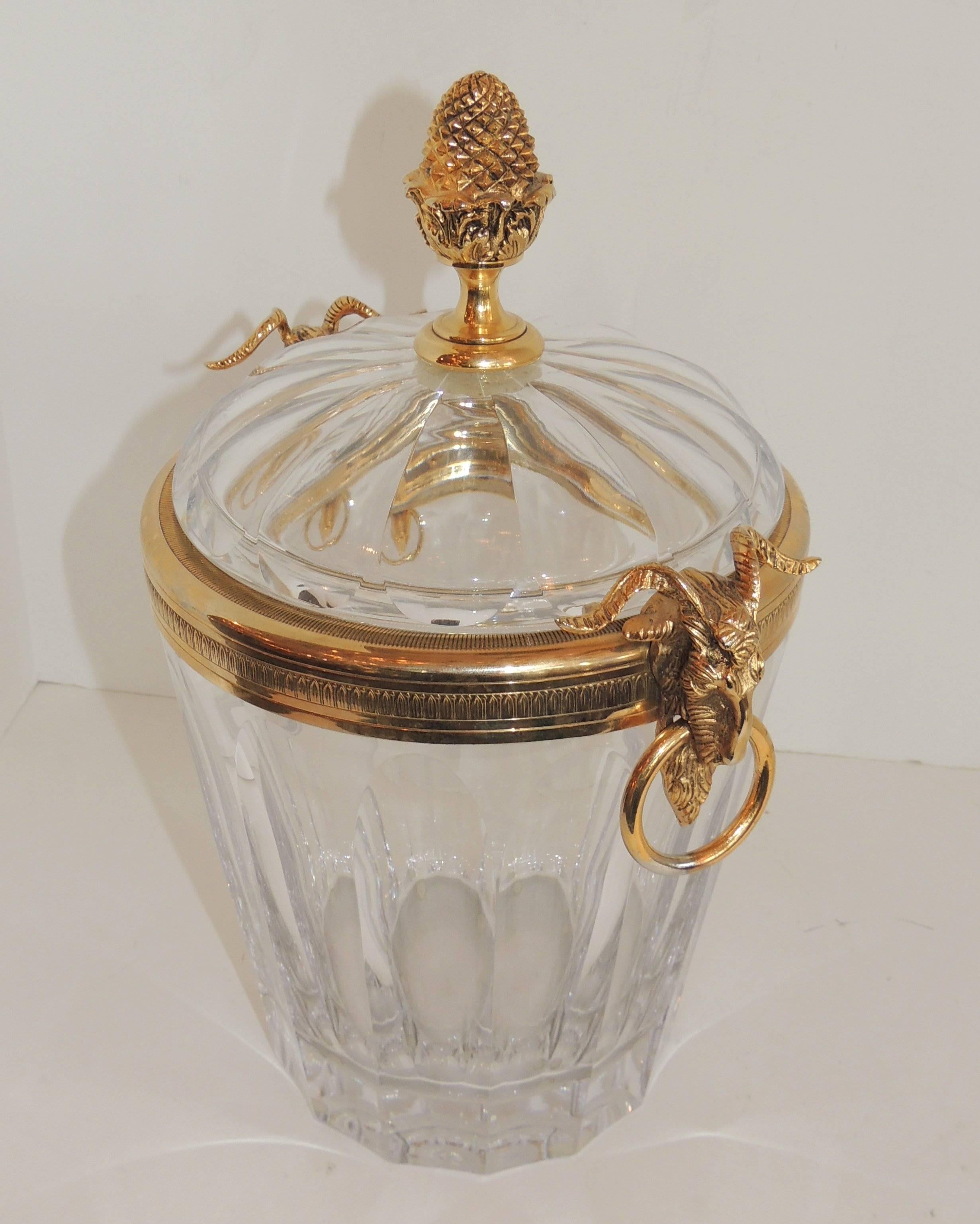 Late 20th Century Wonderful Martin Benito Signed Crystal Gilt Bronze Ormolu Ram Handle Ice Bucket