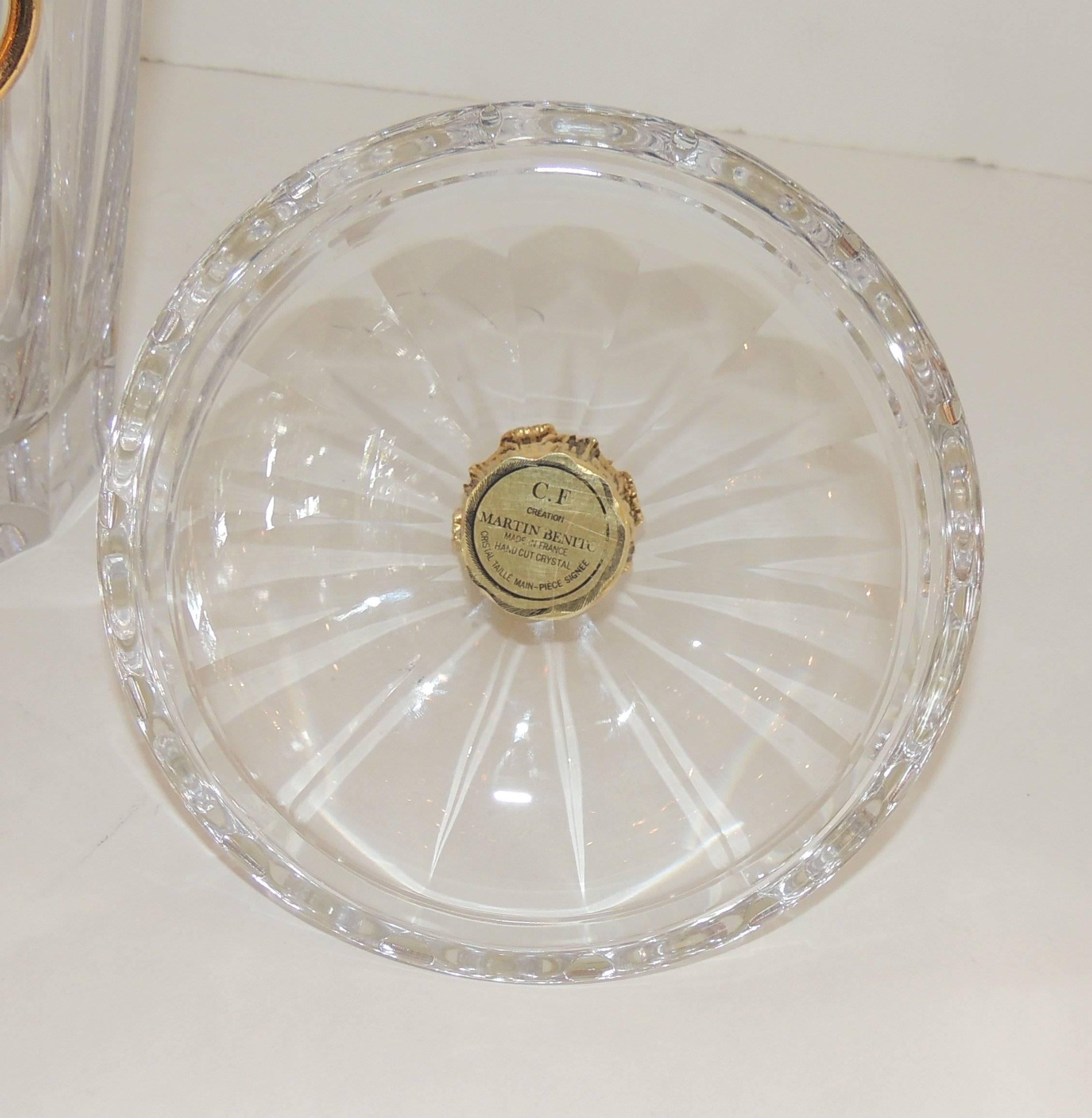 Wonderful Martin Benito Signed Crystal Gilt Bronze Ormolu Ram Handle Ice Bucket 2