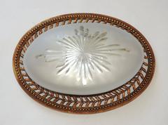 Wonderful French Frosted Glass & Gilt Bronze Flush Mount Oval Chandelier Fixture