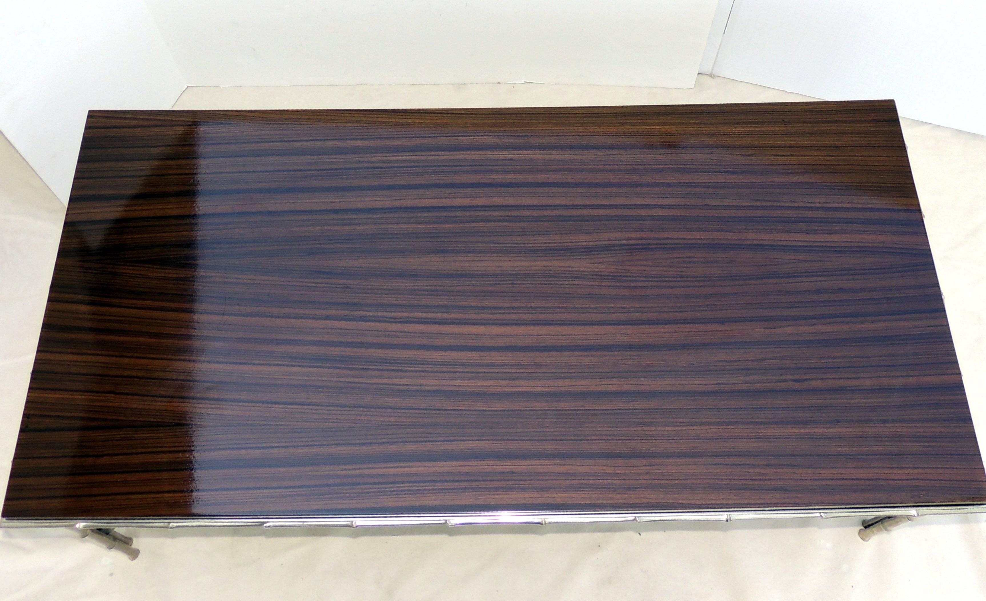 Wonderful Nickel Makassar Ebony Jansen Bronze Bamboo Baguès Cocktail Table In Good Condition In Roslyn, NY