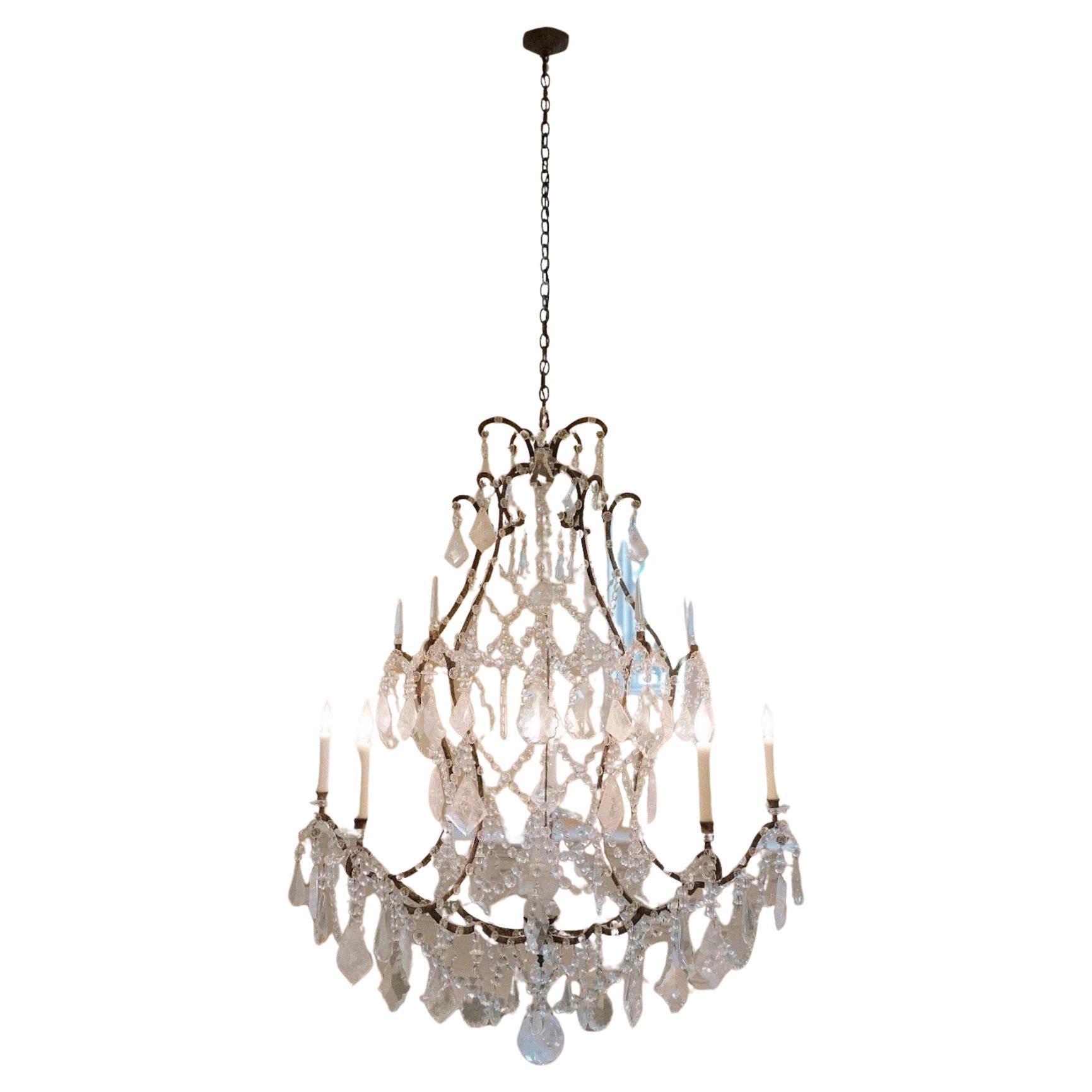 Meraviglioso lampadario Baguès Rock Crystal Swag Large Jansen in oro e argento in vendita