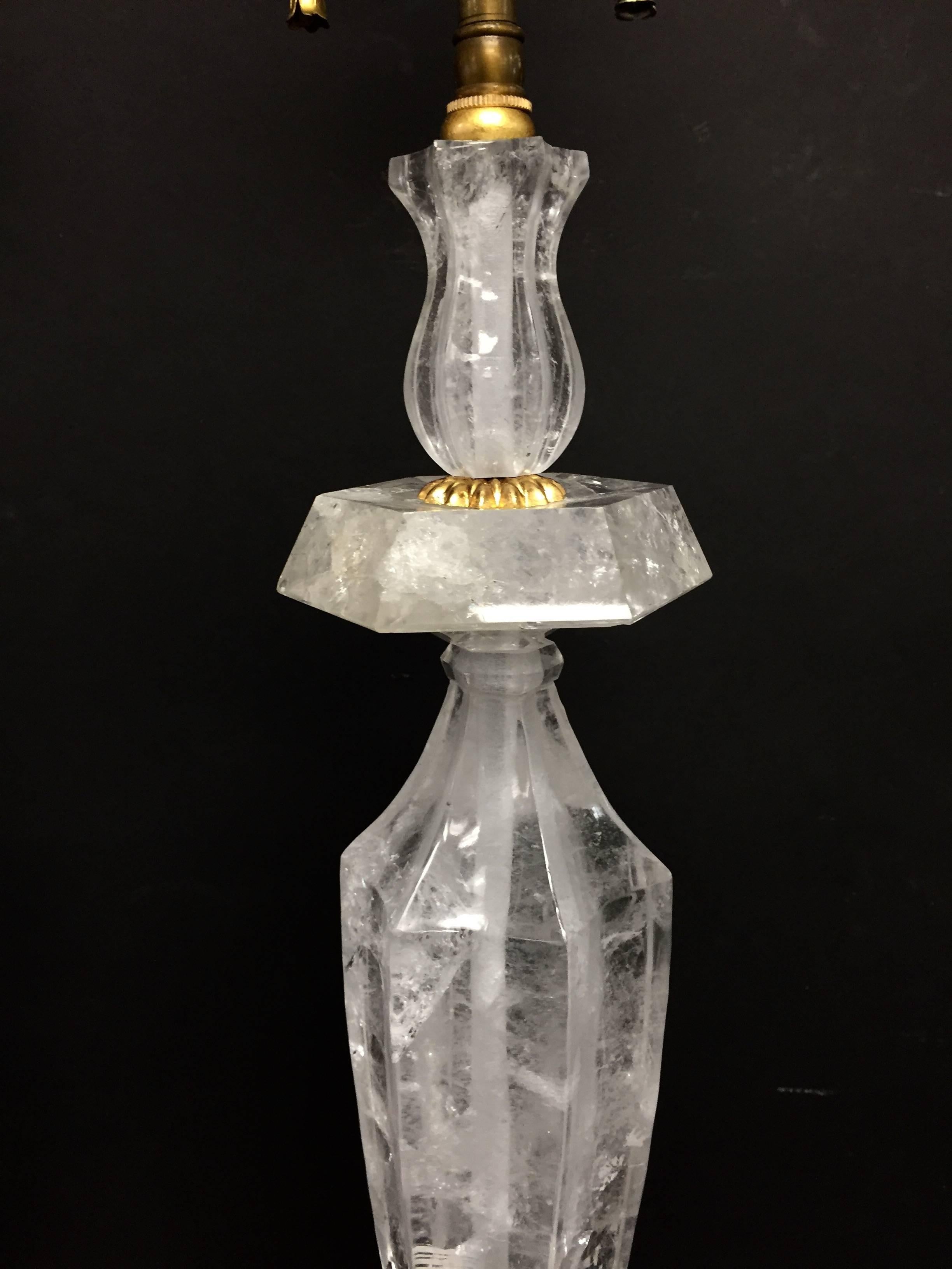 Mid-Century Modern Fine Pair Gilt Rock Crystal Modern Jansen Transitional Baguès Vintage Lamps