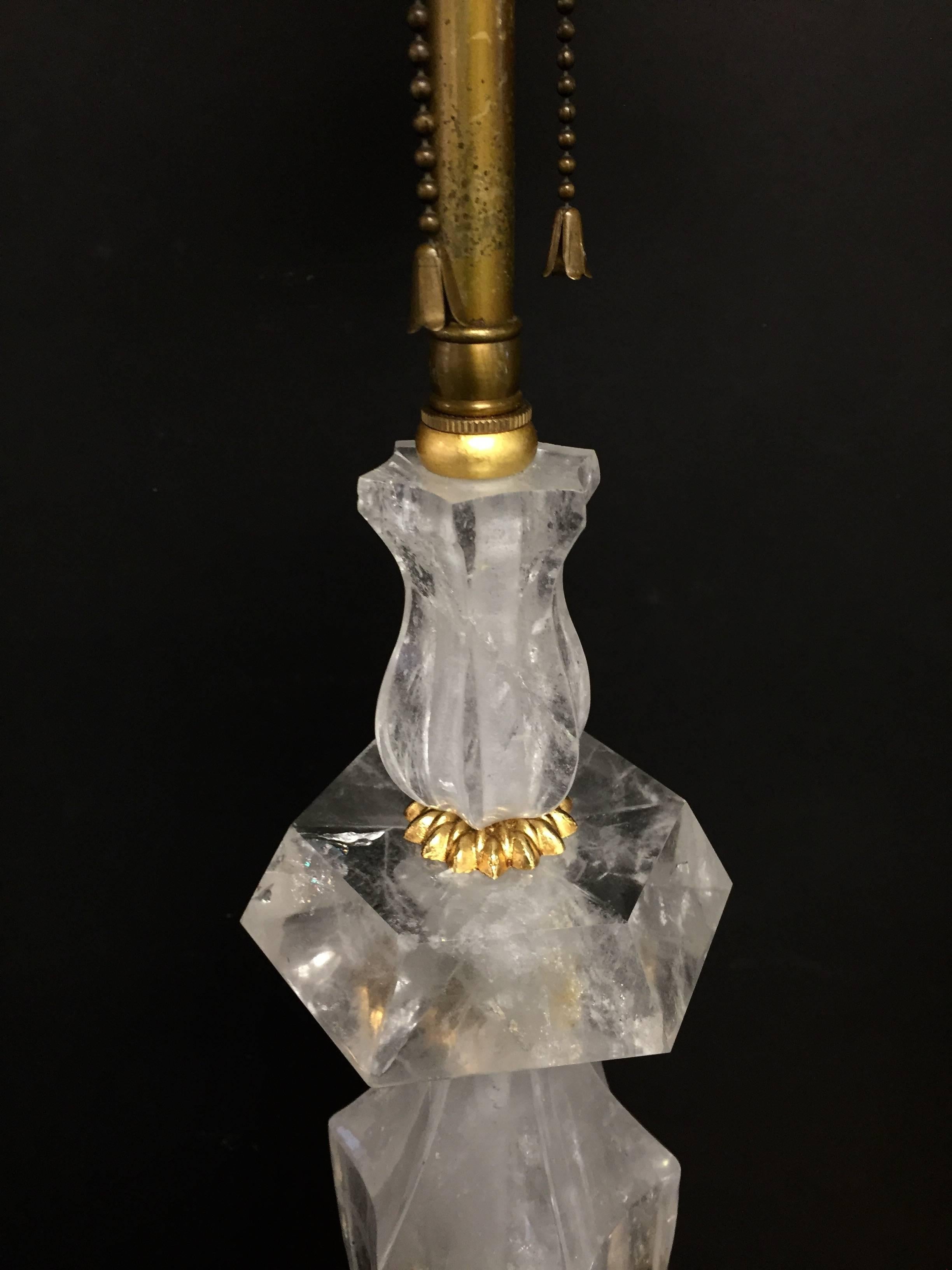 French Fine Pair Gilt Rock Crystal Modern Jansen Transitional Baguès Vintage Lamps