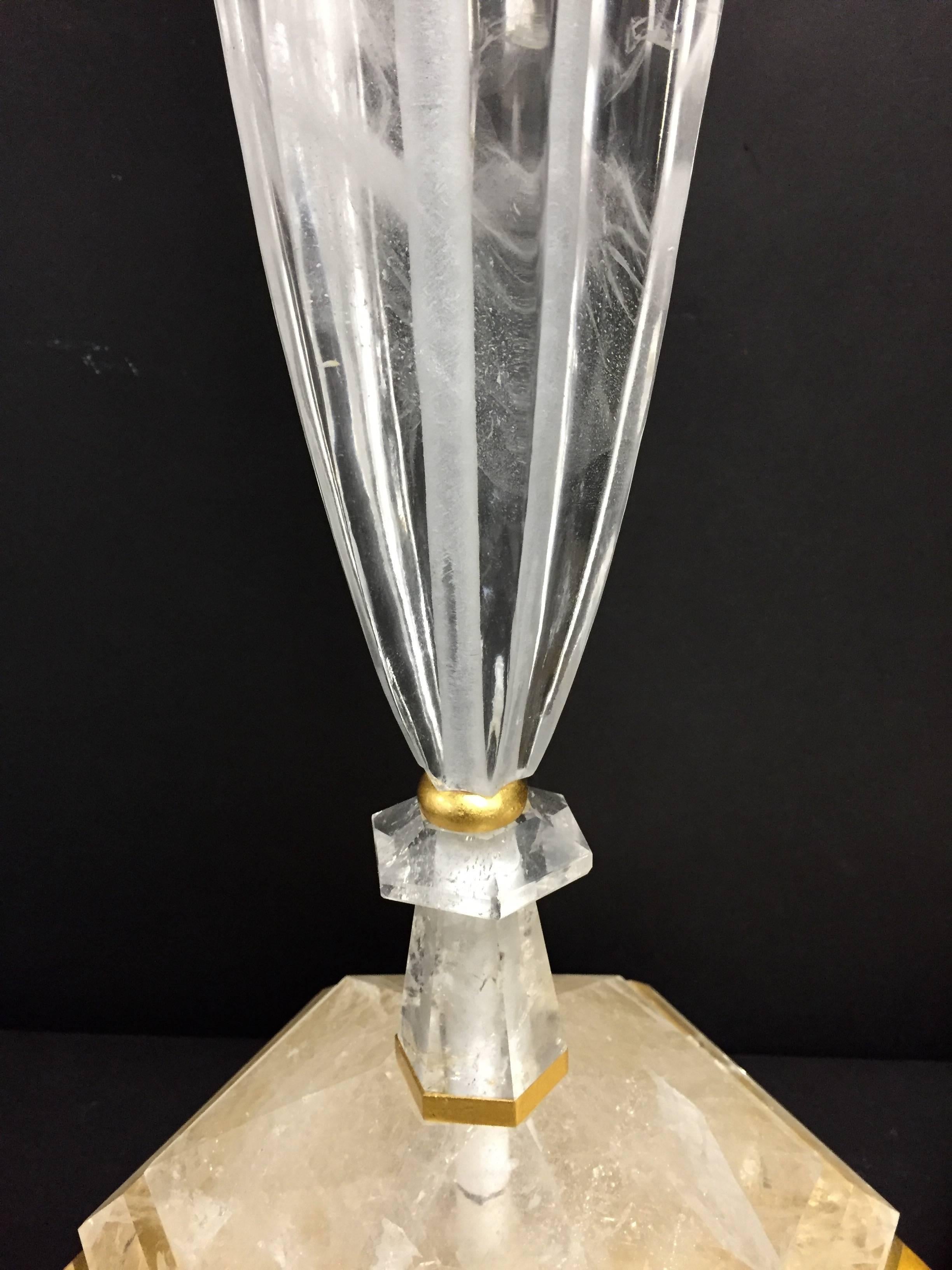 Fine Pair Gilt Rock Crystal Modern Jansen Transitional Baguès Vintage Lamps 1