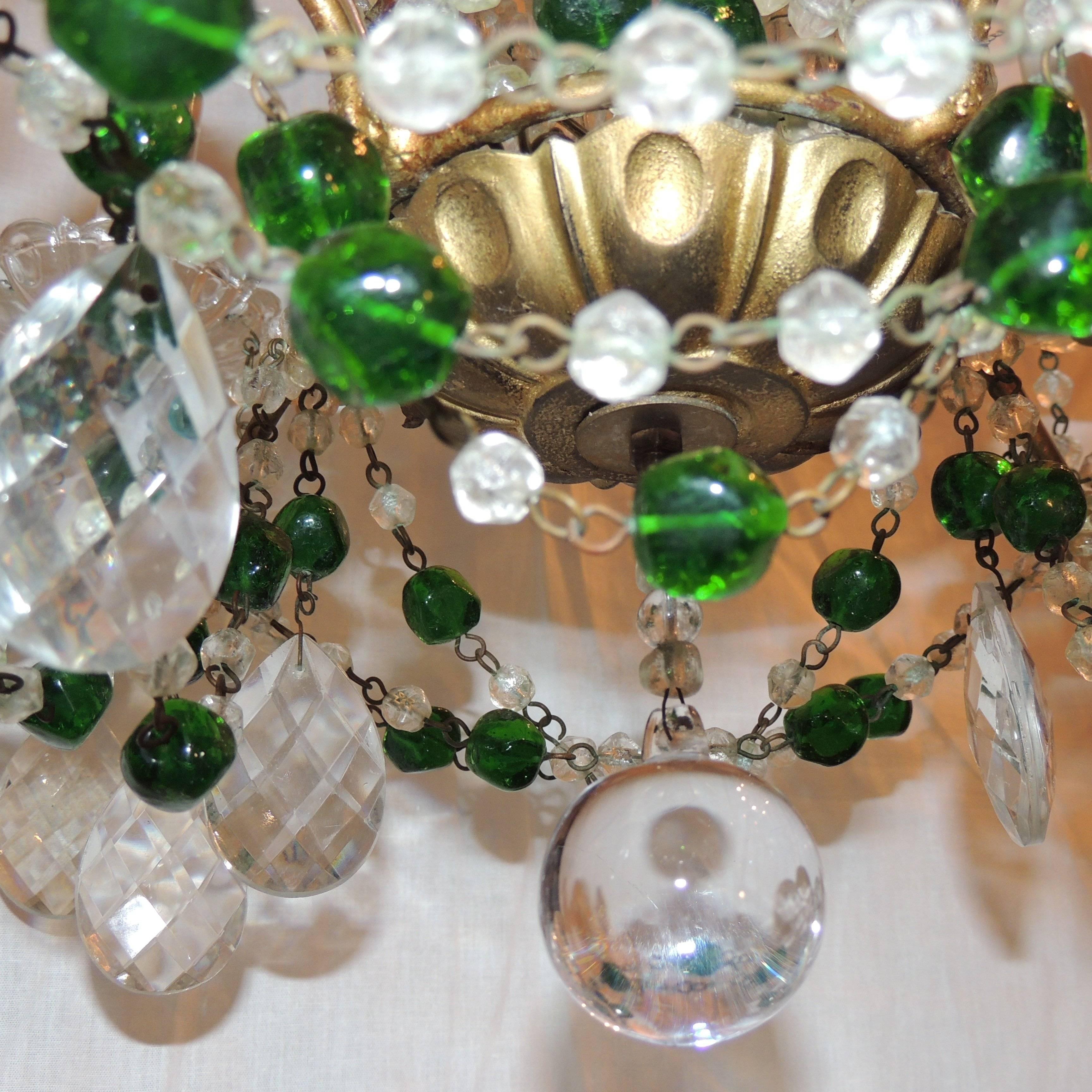 Wonderful Pair Emerald Green Beaded Crystal Hot Air Balloon Chandelier Fixtures 2