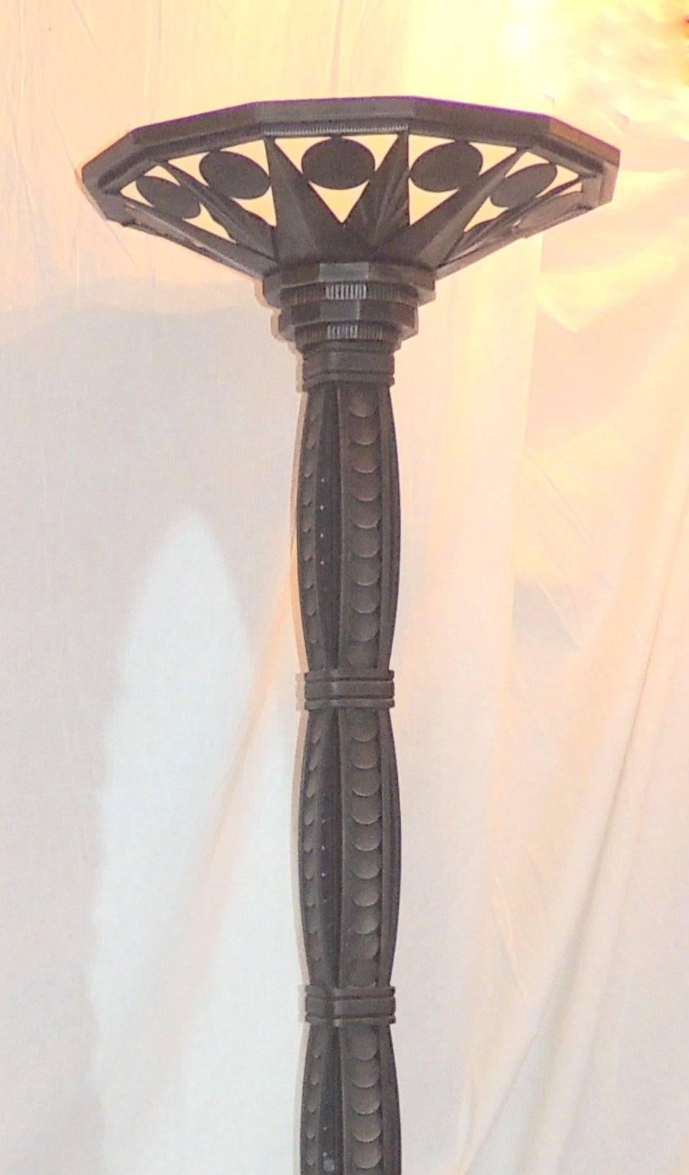 Frosted Wonderful Large Pair French Art Deco Patinated Bronze Iron Floor Lamps Torchère