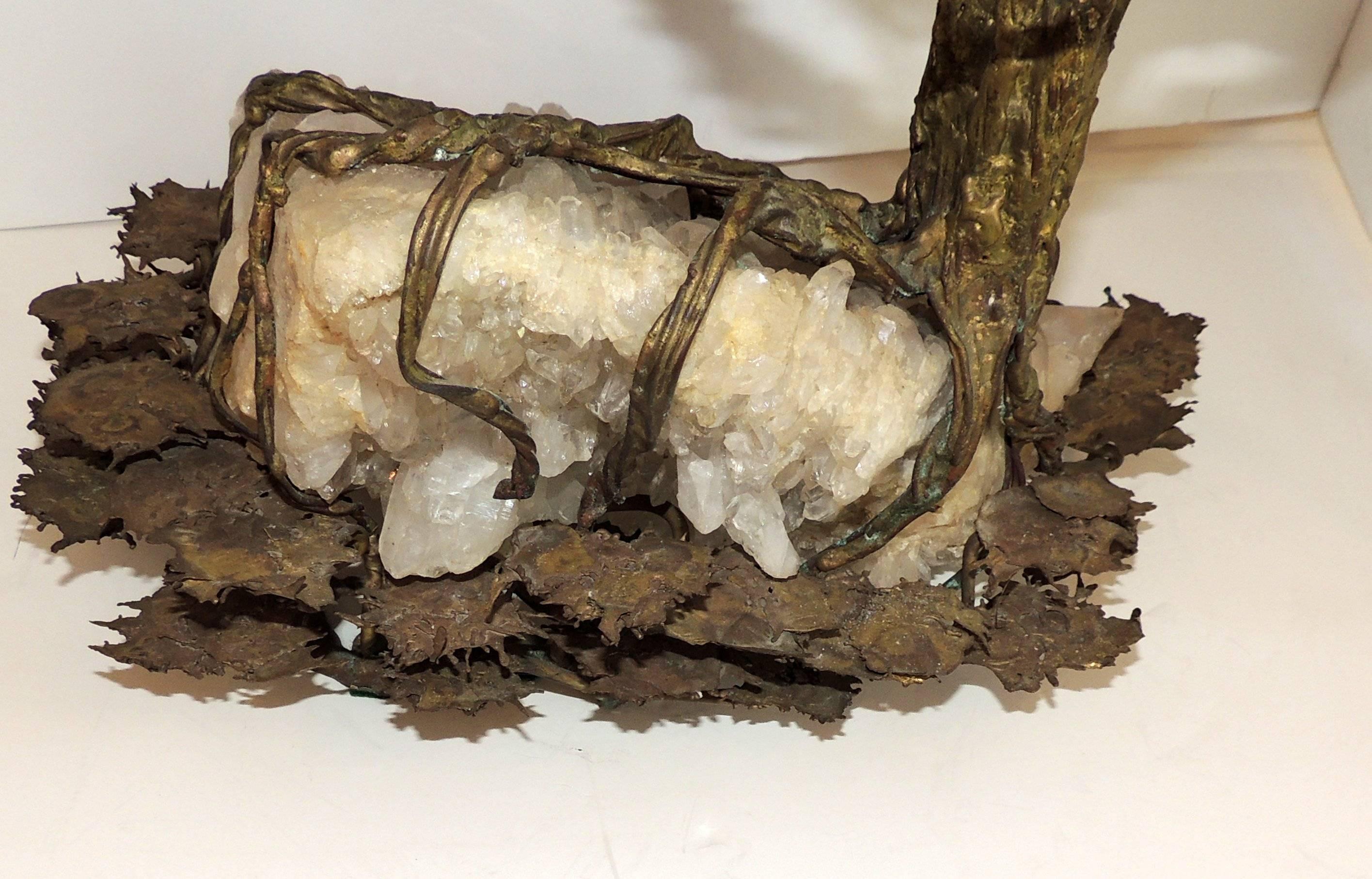 Wonderful Large Bronze Fine Tree Sculpture Quartz Leaves Rock Crystal Leaf Base 1