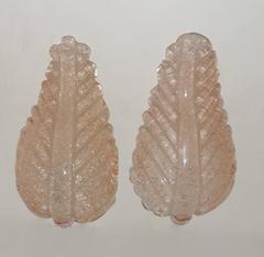 Wonderful Pair Pink Murano Leaf Form Deco Modern Transitional Jansen Sconces