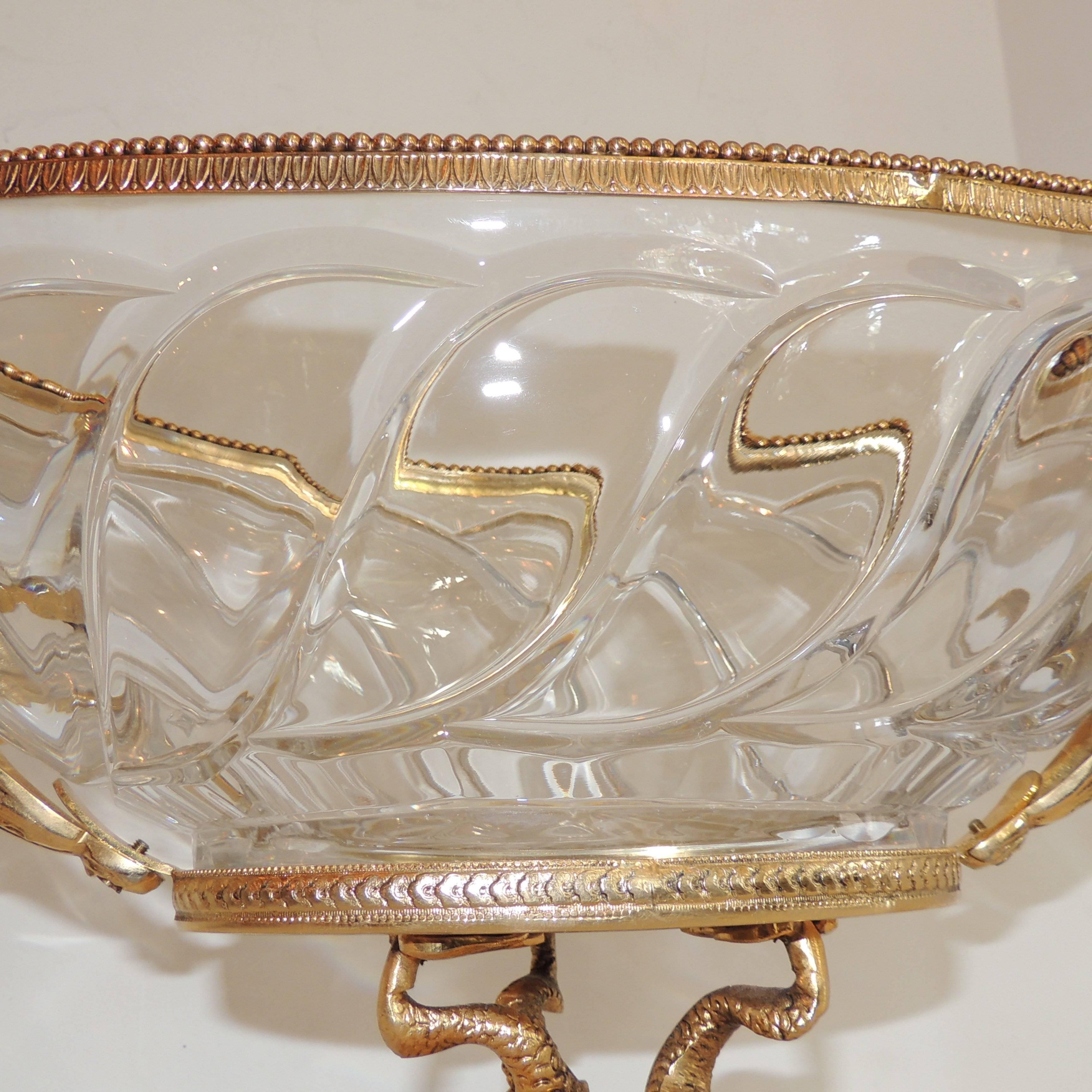 Wonderful French Doré Bronze Crystal Ormolu Swan Centerpiece Dolphin Pedestal 1