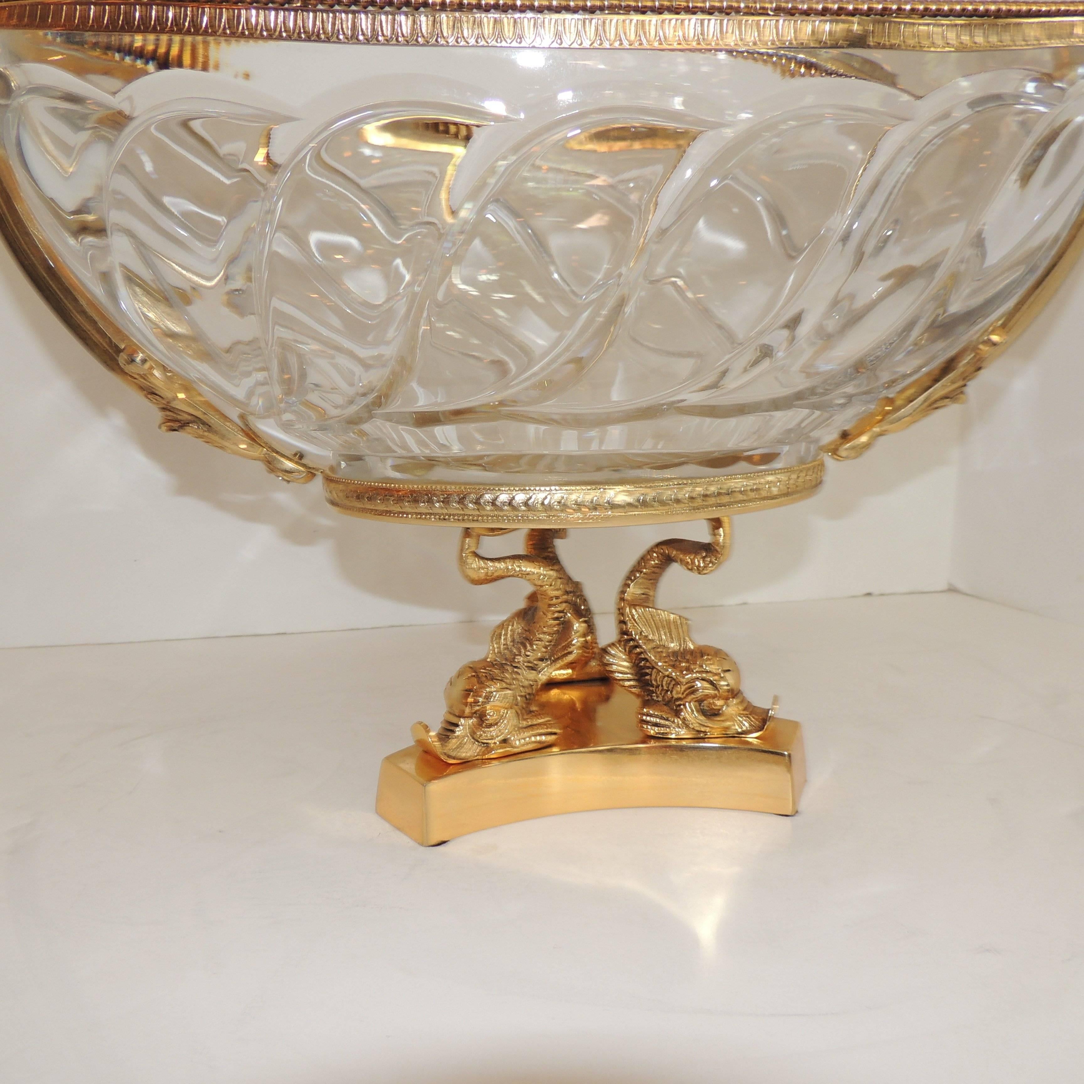 Wonderful French Doré Bronze Crystal Ormolu Swan Centerpiece Dolphin Pedestal 2
