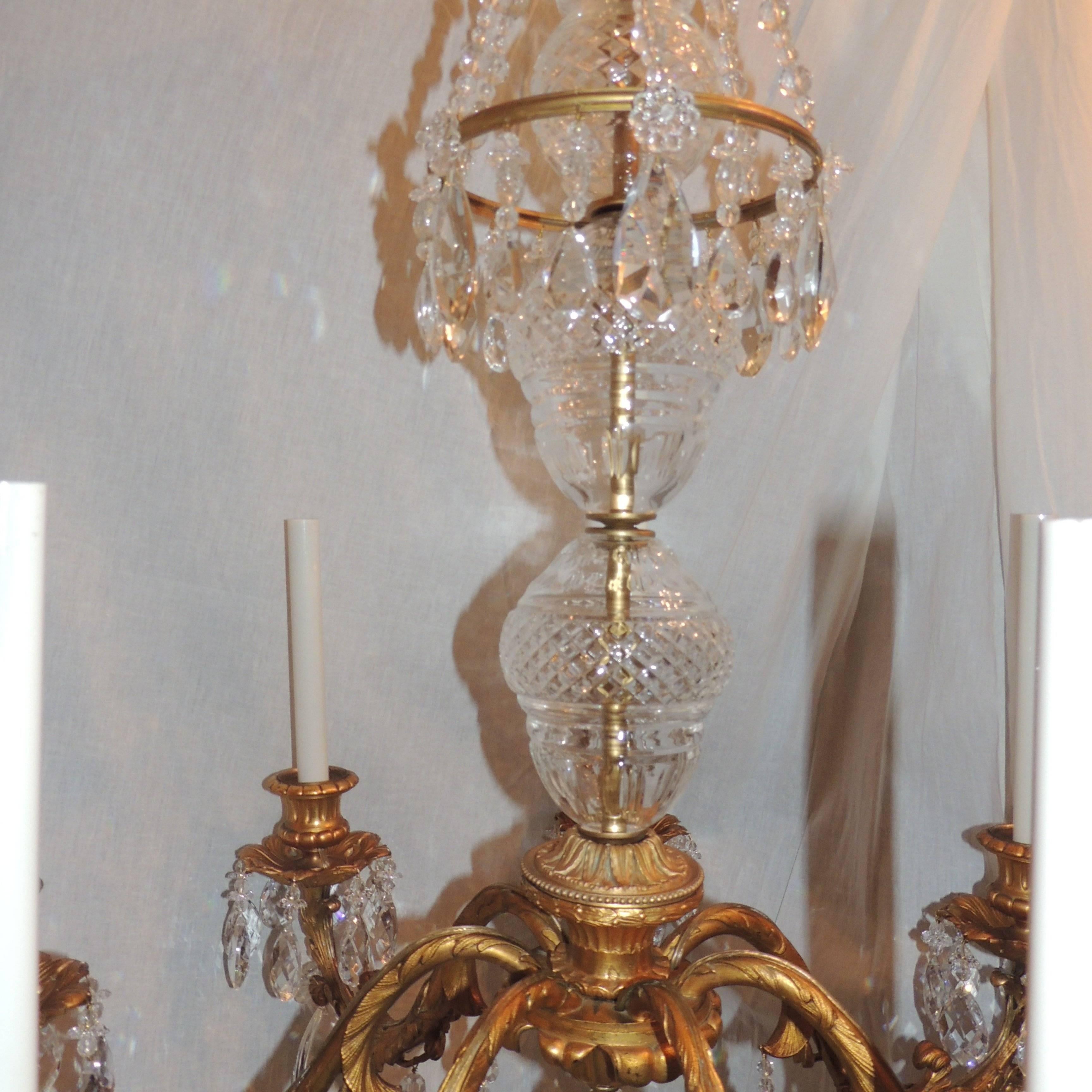 Wonderful French Gilt Doré Bronze Fixture Seven-Light Crystal Chandelier In Good Condition For Sale In Roslyn, NY