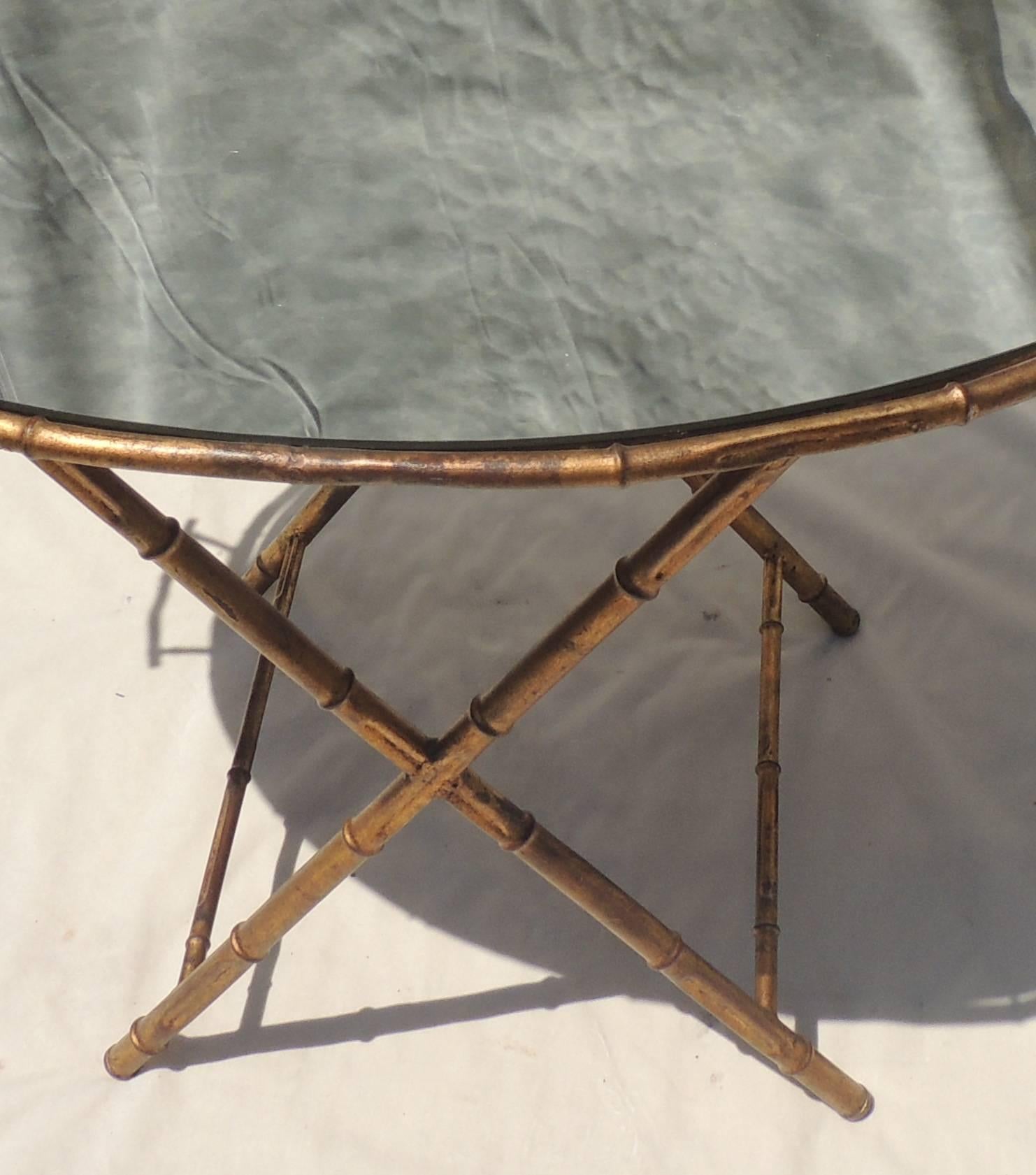 Wonderful Gilt Tole Bagues Jansen Bamboo Vintage Mirrored Tray Top Serving Table In Good Condition For Sale In Roslyn, NY