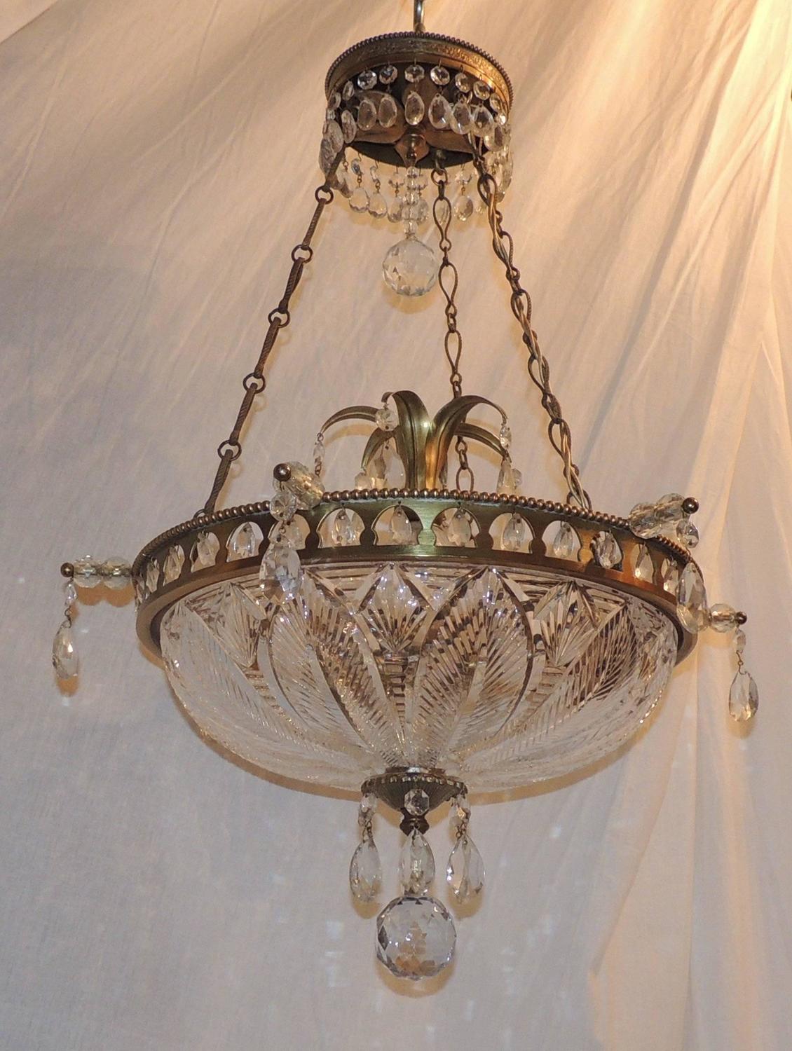 Wonderful Neoclassical Etched CutCrystal Bowl Bronze Chandelier Ormolu