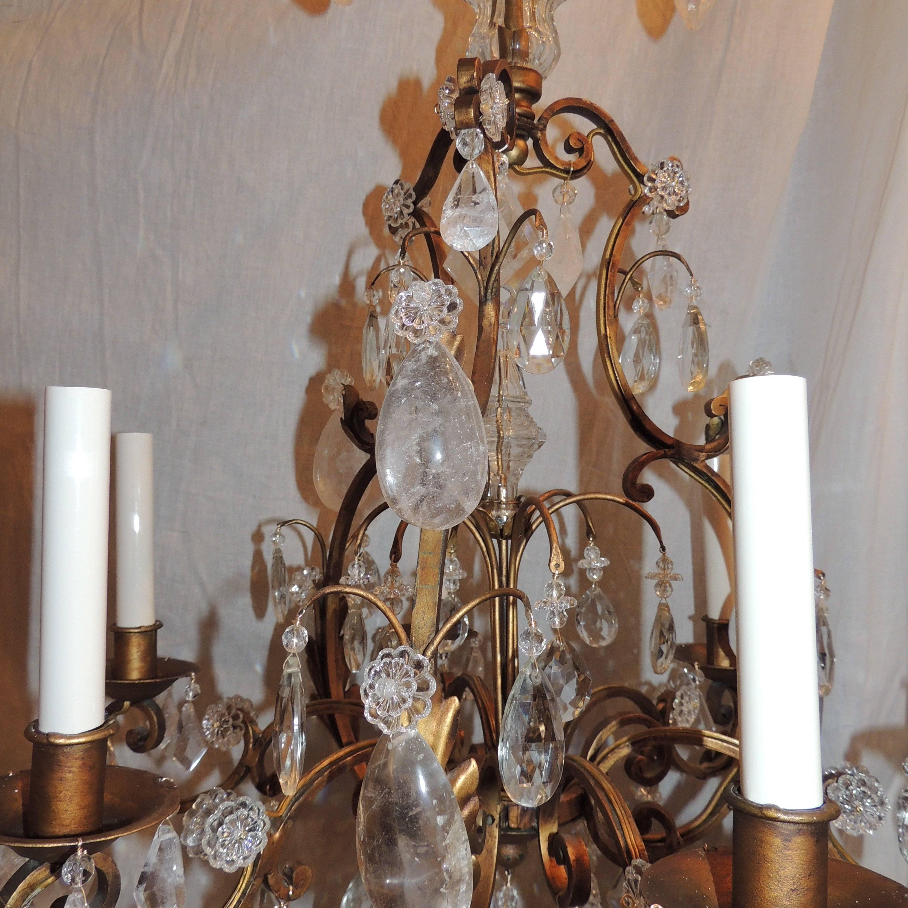 Wonderful French Gilt Baguès Rock Crystal Jansen Chandelier Vintage Fixture In Good Condition For Sale In Roslyn, NY