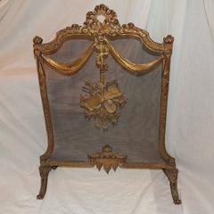 Wonderful French Bronze Bow Ribbons Floral Musical Fireplace Screen Fire Screen