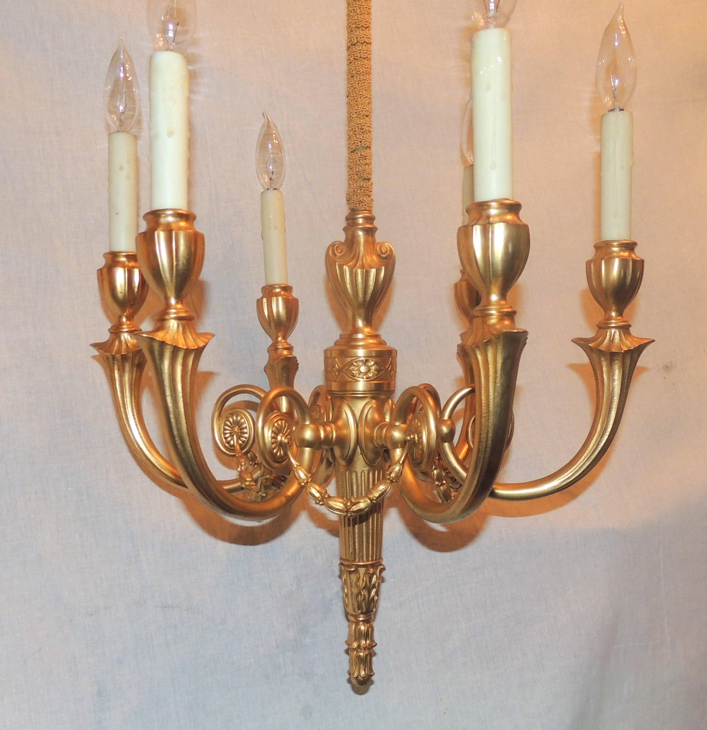 Adam Style Wonderful Adams Style Gilt Doré Bronze Swag Chandelier, Six-Arm Fixture For Sale