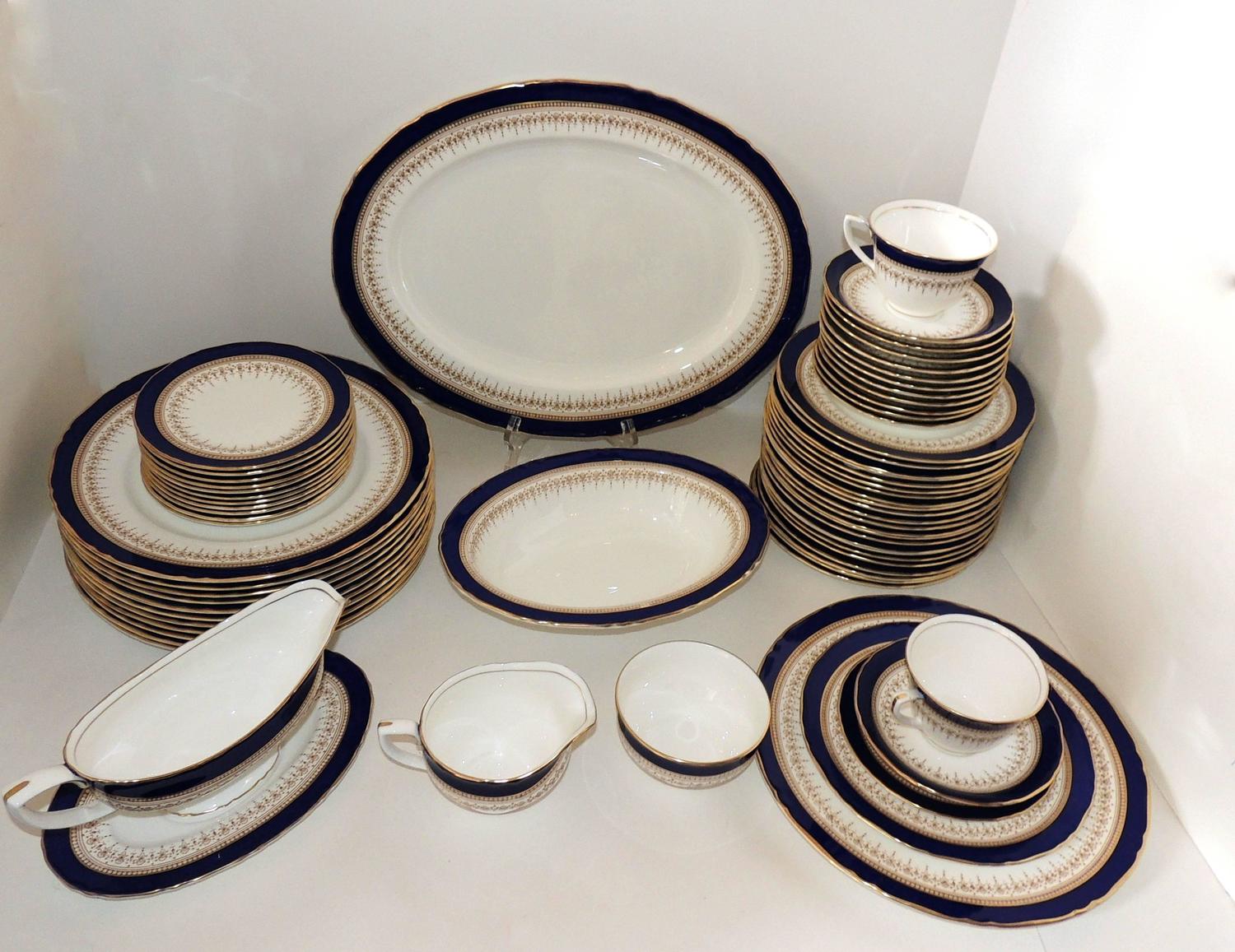Wonderful Full Service 12 Royal Worcester Regency Royal Blue Fine China