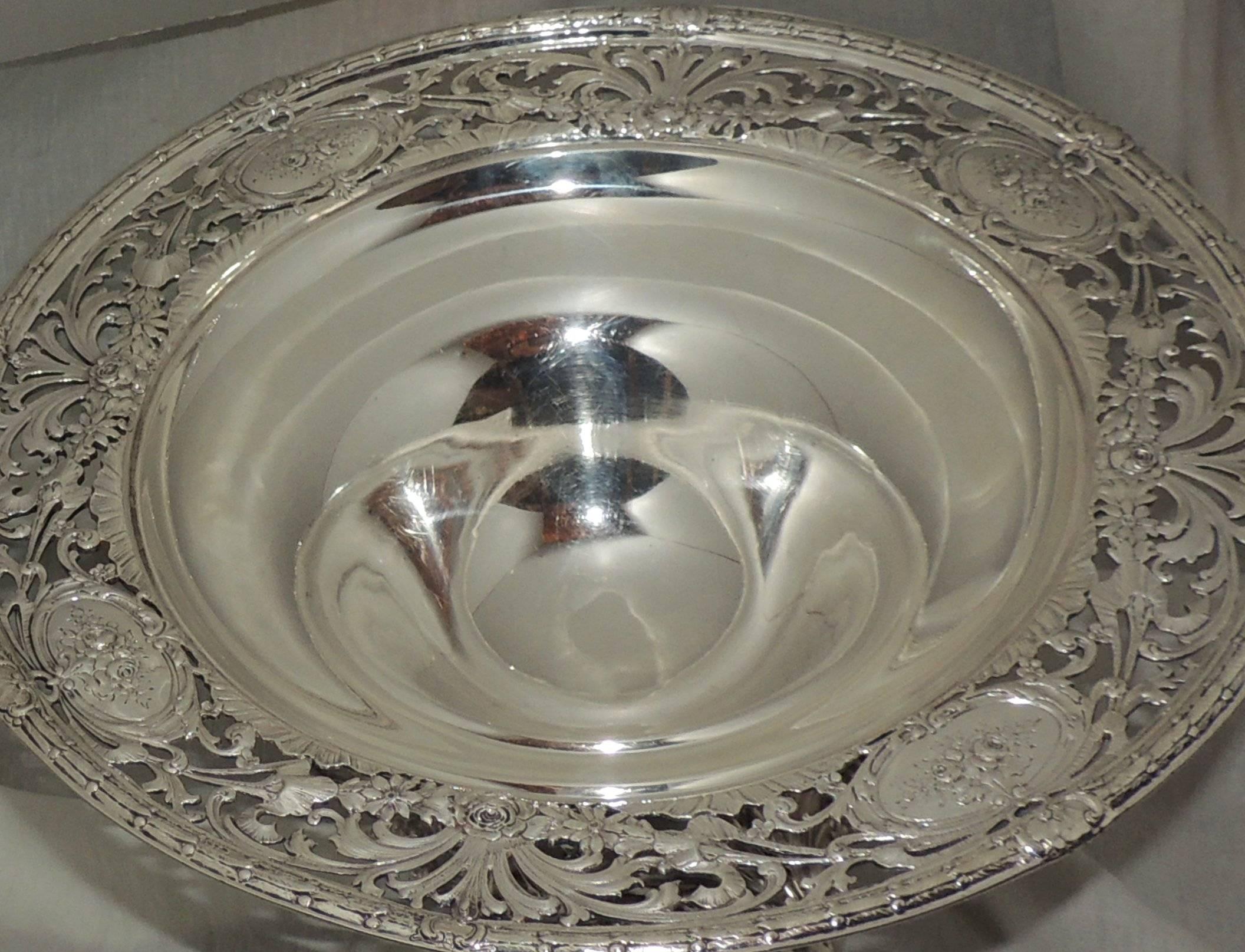 Monumental Redlich & Co. Sterling Silver Footed Floral Pierced Bowl Centerpiece In Good Condition In Roslyn, NY