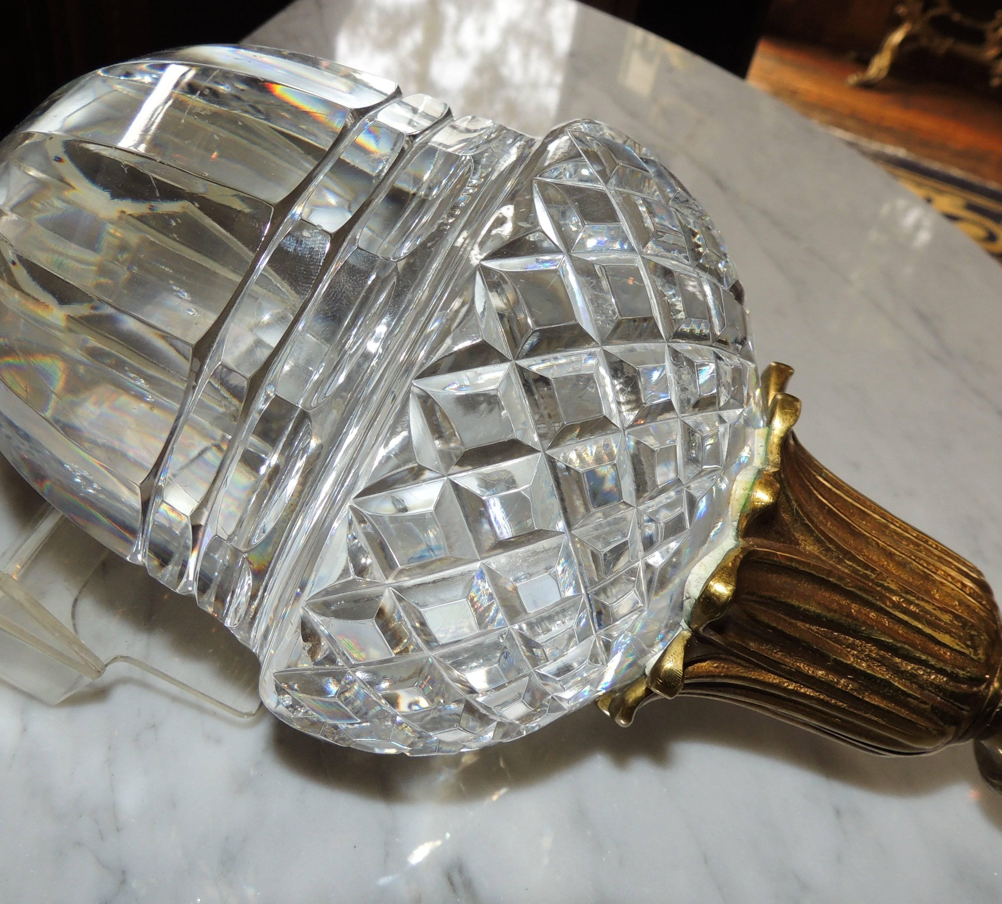 Etched Grand Diamond Beveled Cut Crystal Gilt Doré Bronze Newell Post Banister Finial