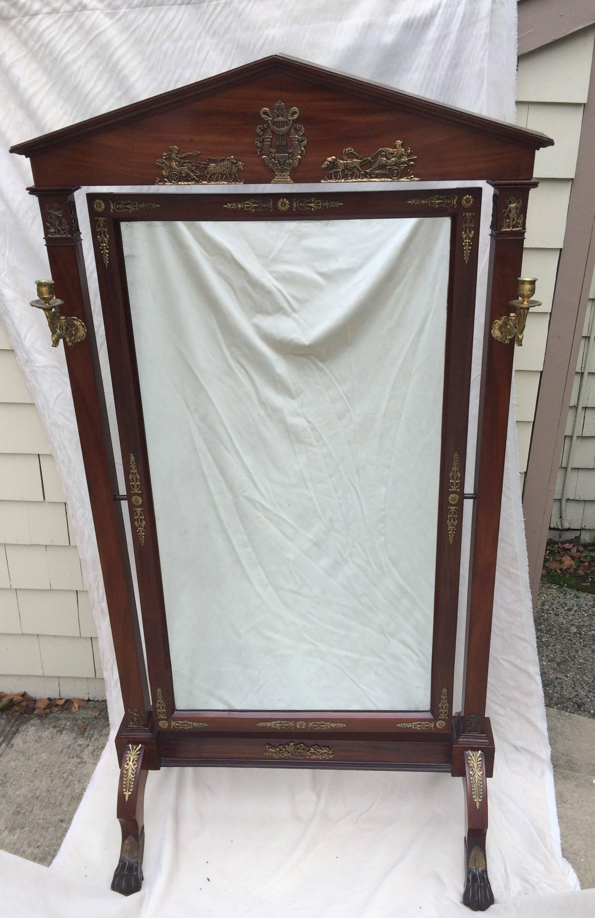 Beautiful French mahogany cheval dressing room mirror with 6