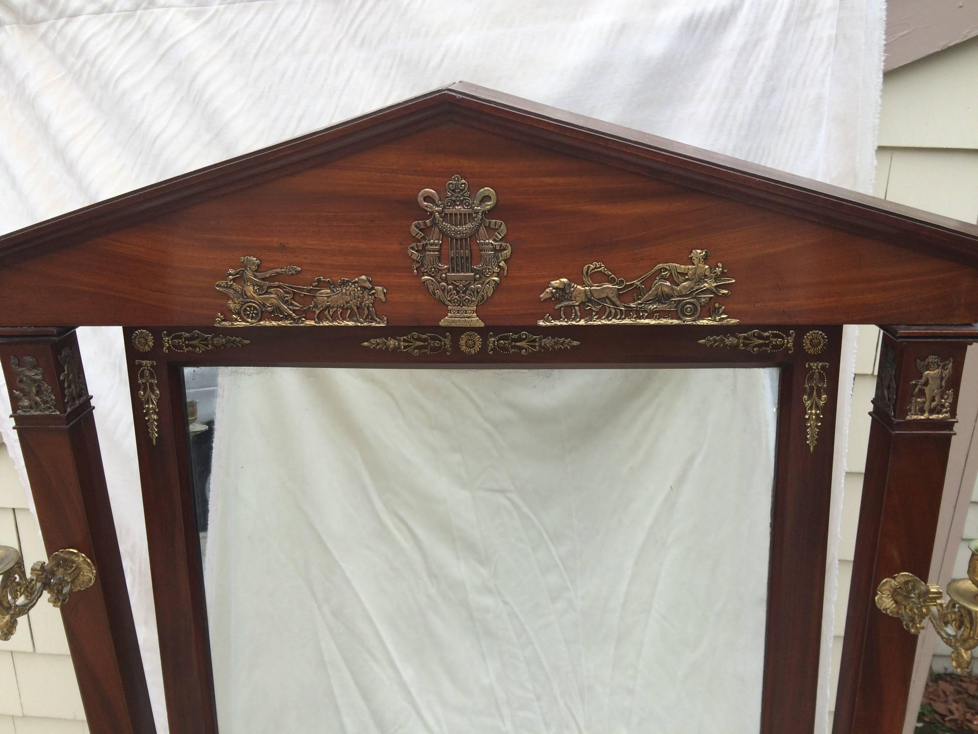 Gilt Wonderful French Regency Empire Mahogany Bronze Ormolu Cheval Dressing Mirror 