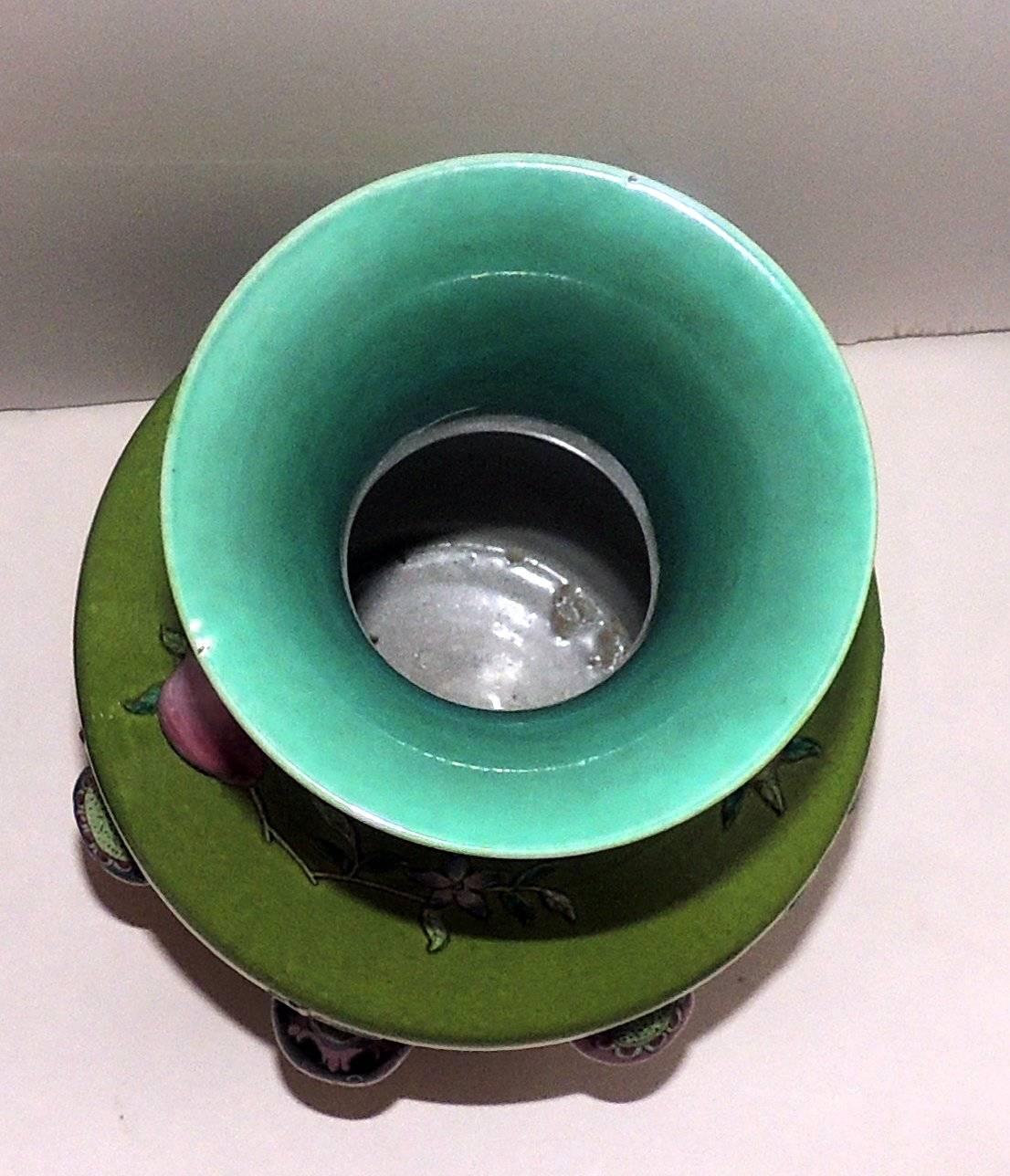Fine Pair 19th Century Chinese Rotating Porcelain Urn Vases Famille Vert Glazed 4