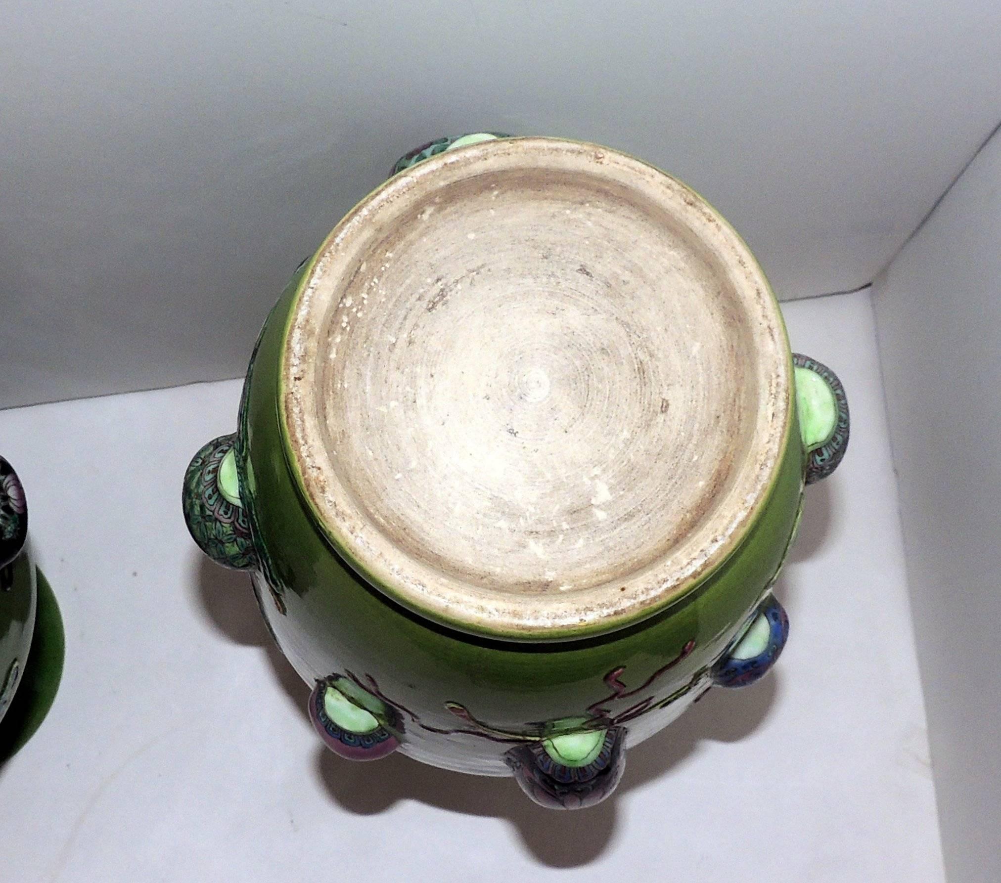 Fine Pair 19th Century Chinese Rotating Porcelain Urn Vases Famille Vert Glazed 5