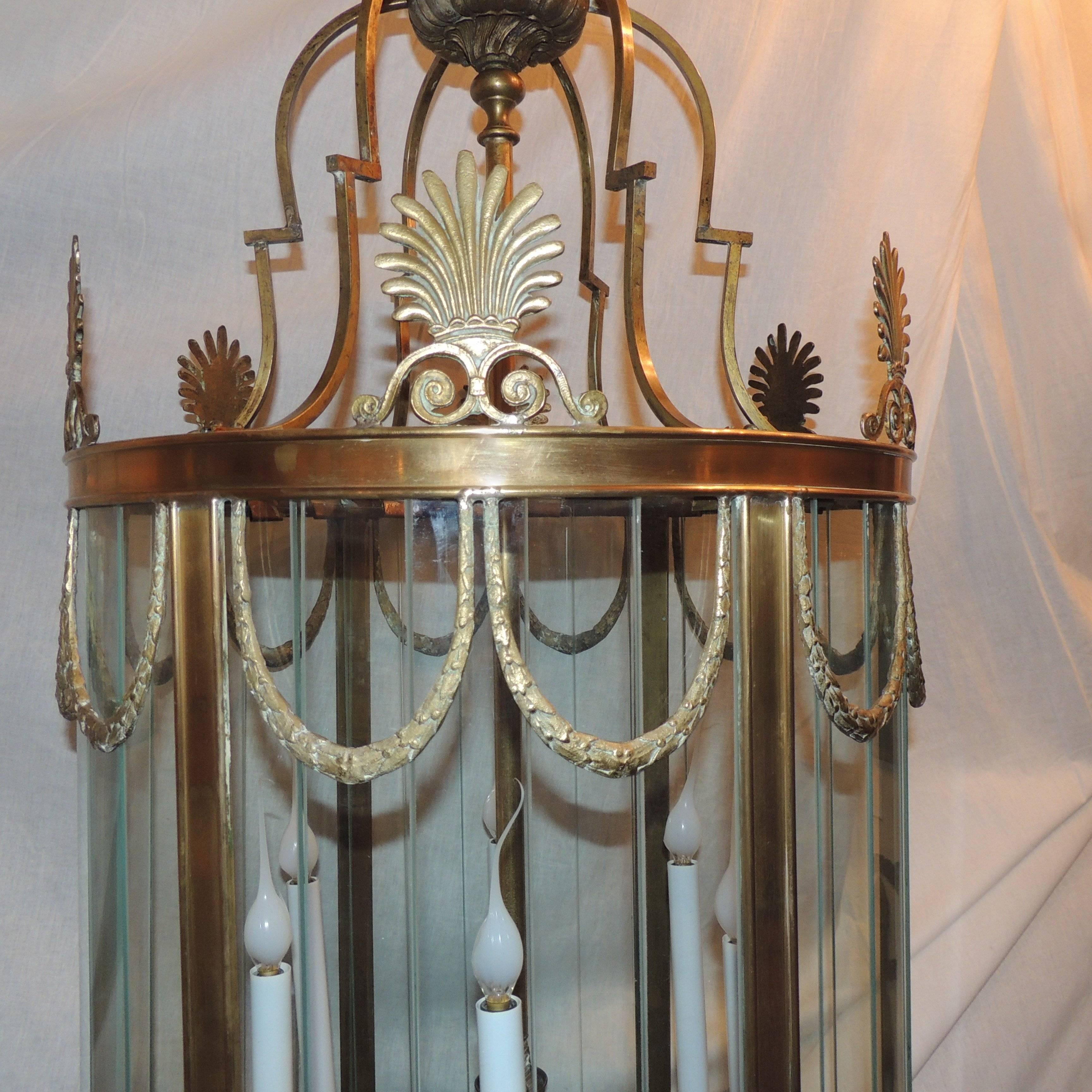 Wonderful Regency Large French Multi Panel Gilt Bronze Six-Light Lantern Fixture 1