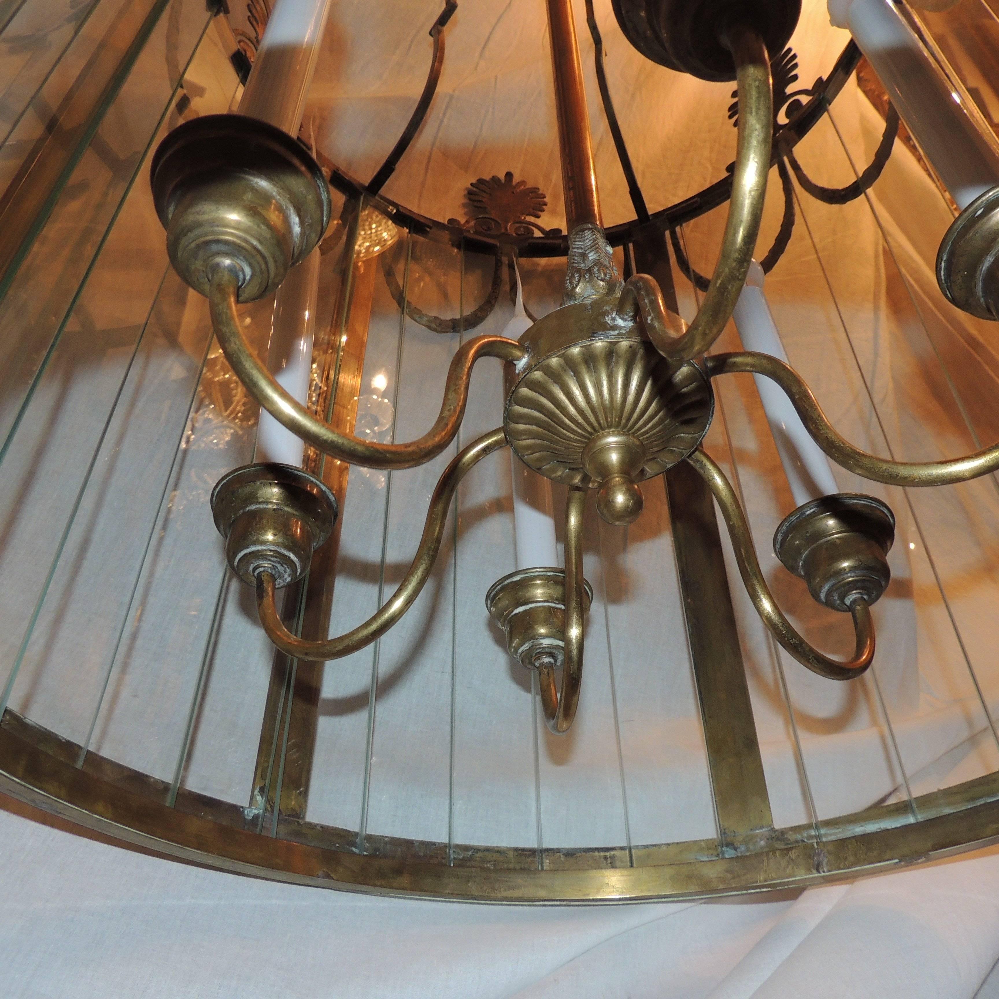 Wonderful Regency Large French Multi Panel Gilt Bronze Six-Light Lantern Fixture 5