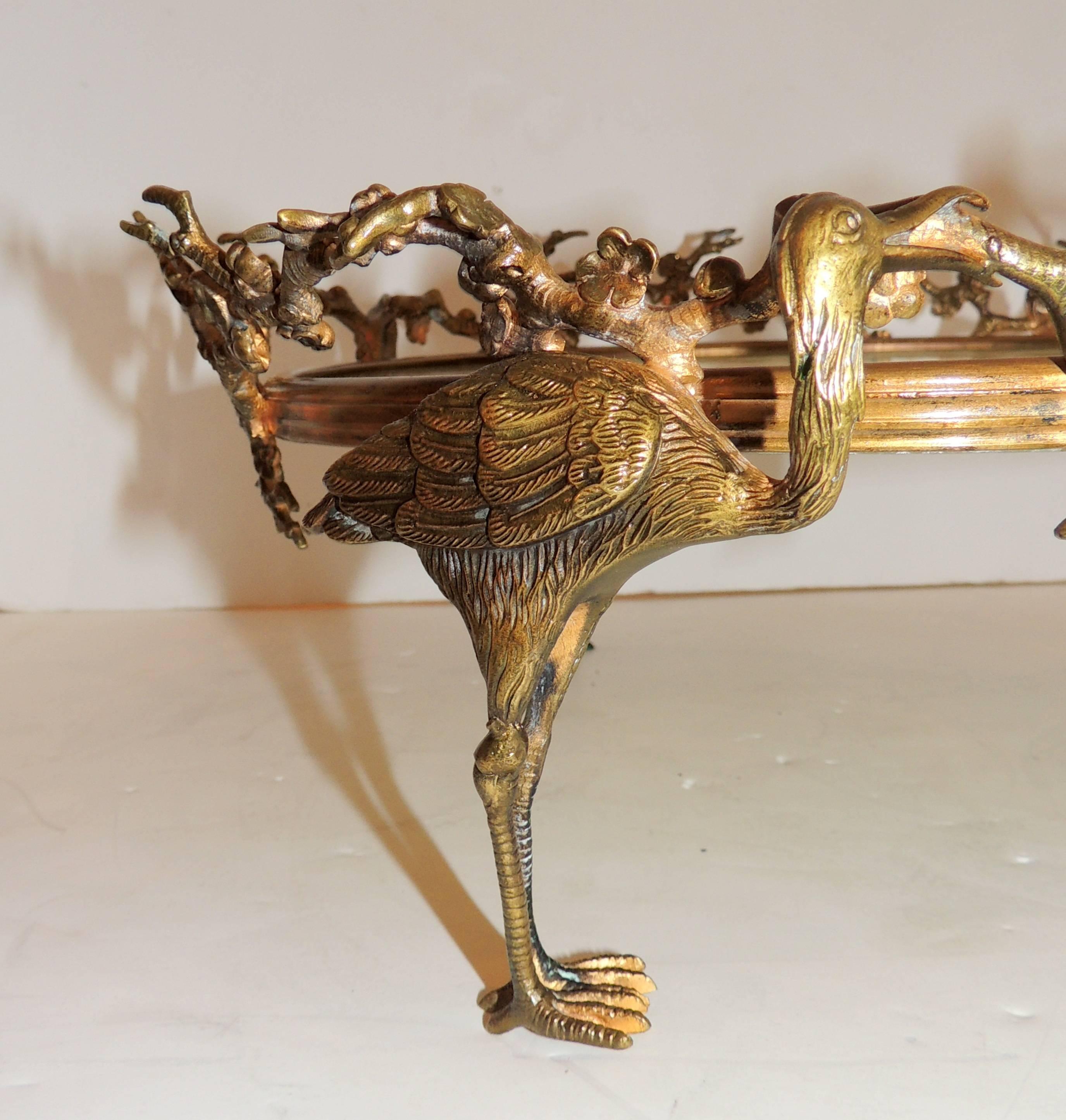 Wonderful French Gilt Bronze Onyx Stork Centerpiece Plataeu Chinoiserie Bowl In Good Condition In Roslyn, NY